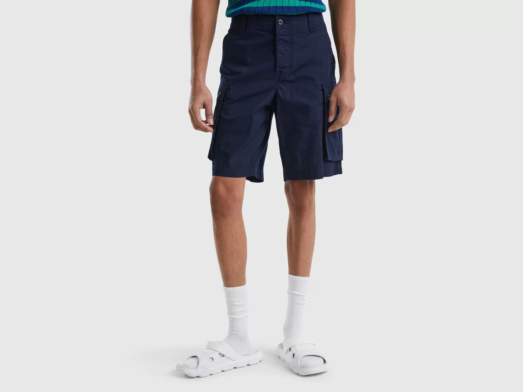 Benetton Bermudas Cargo De 100 % Algodón-Hombre Pantalones Y Chinos