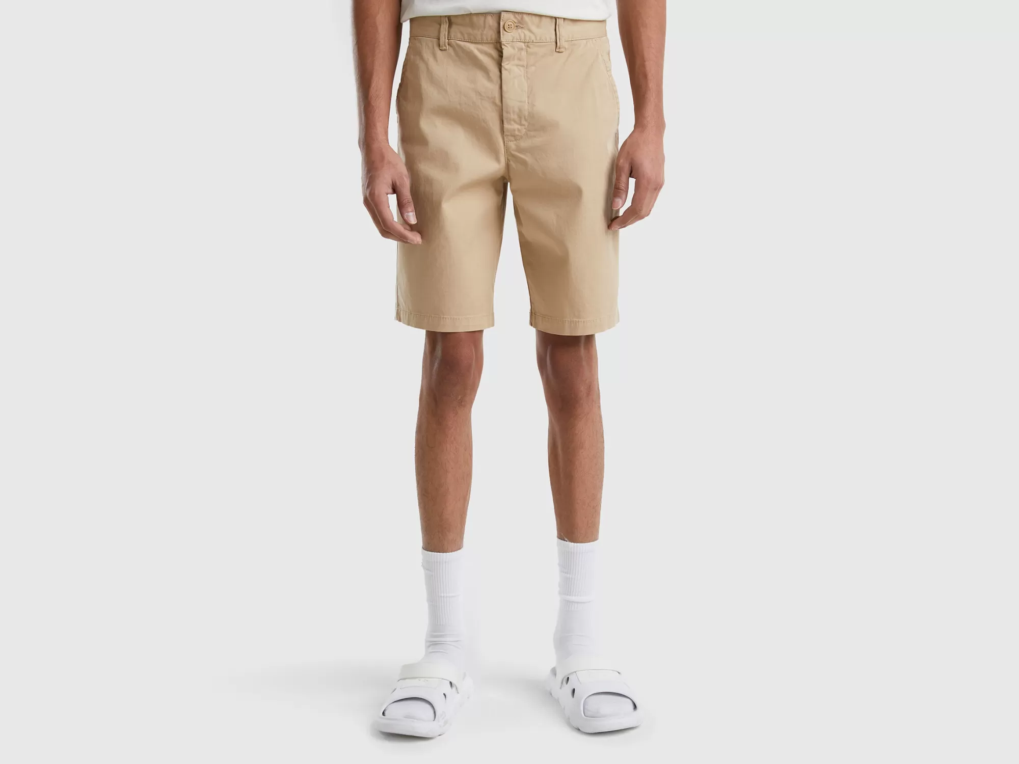 Benetton Bermudas Chinos De Algodón Elastico-Hombre Pantalones Y Chinos