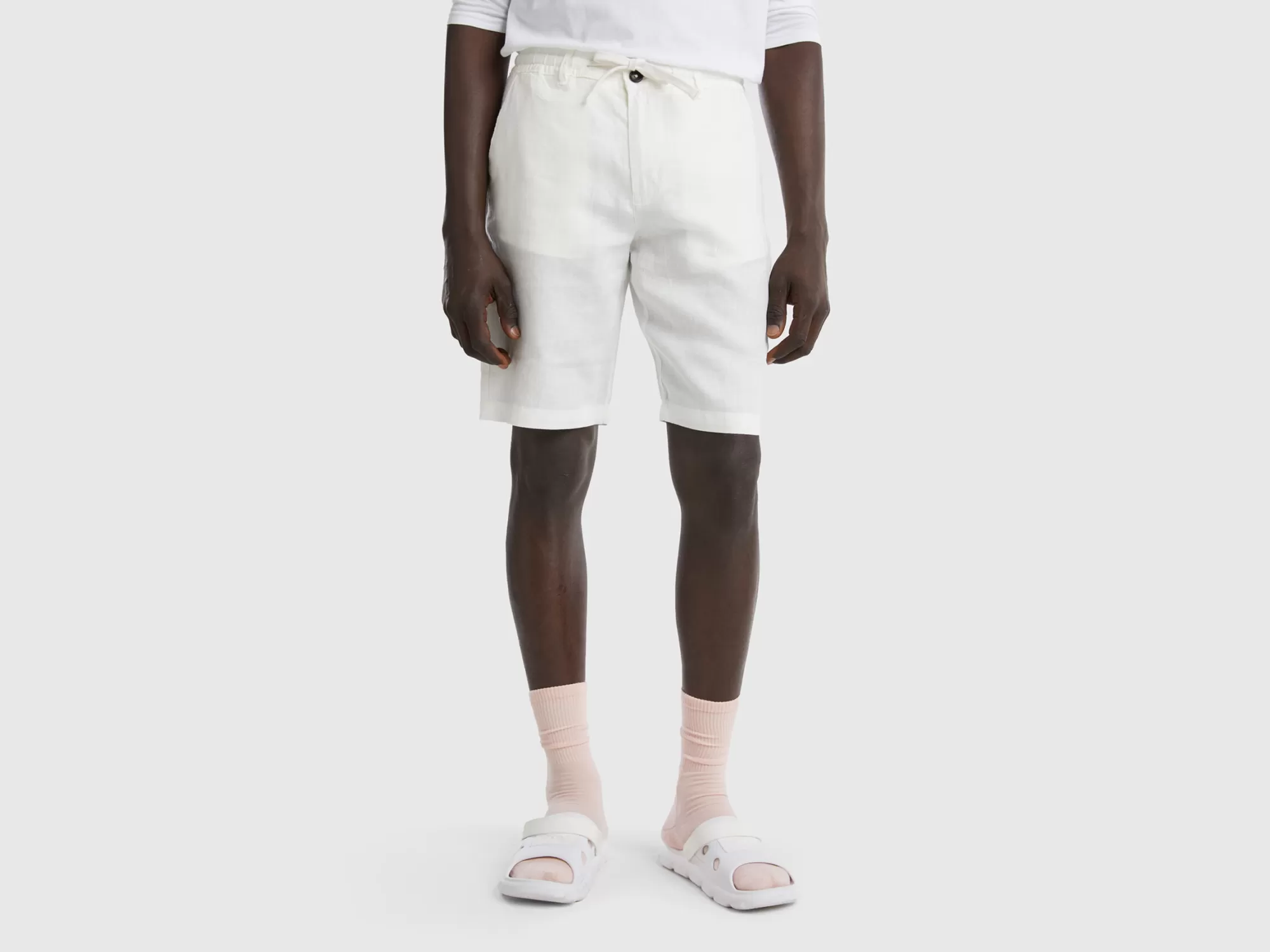 Benetton Bermudas De 100 % Lino-Hombre Pantalones Y Chinos