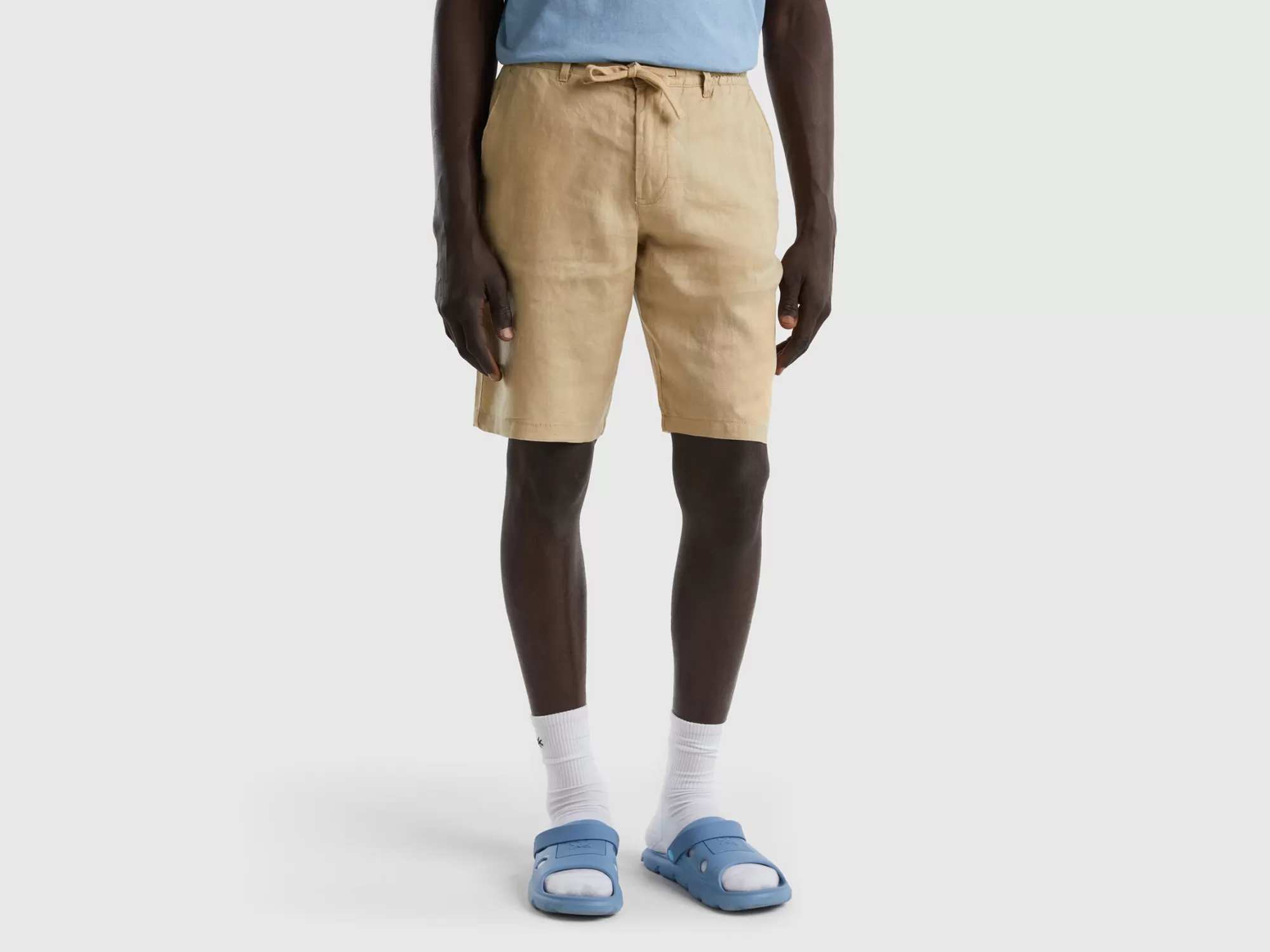 Benetton Bermudas De 100 % Lino-Hombre Pantalones Y Chinos