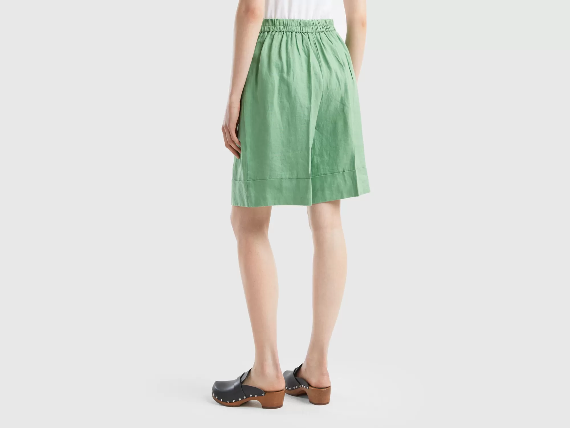 Benetton Bermudas De 100 % Lino Con Vuelta-Mujer Pantalones Y Chinos