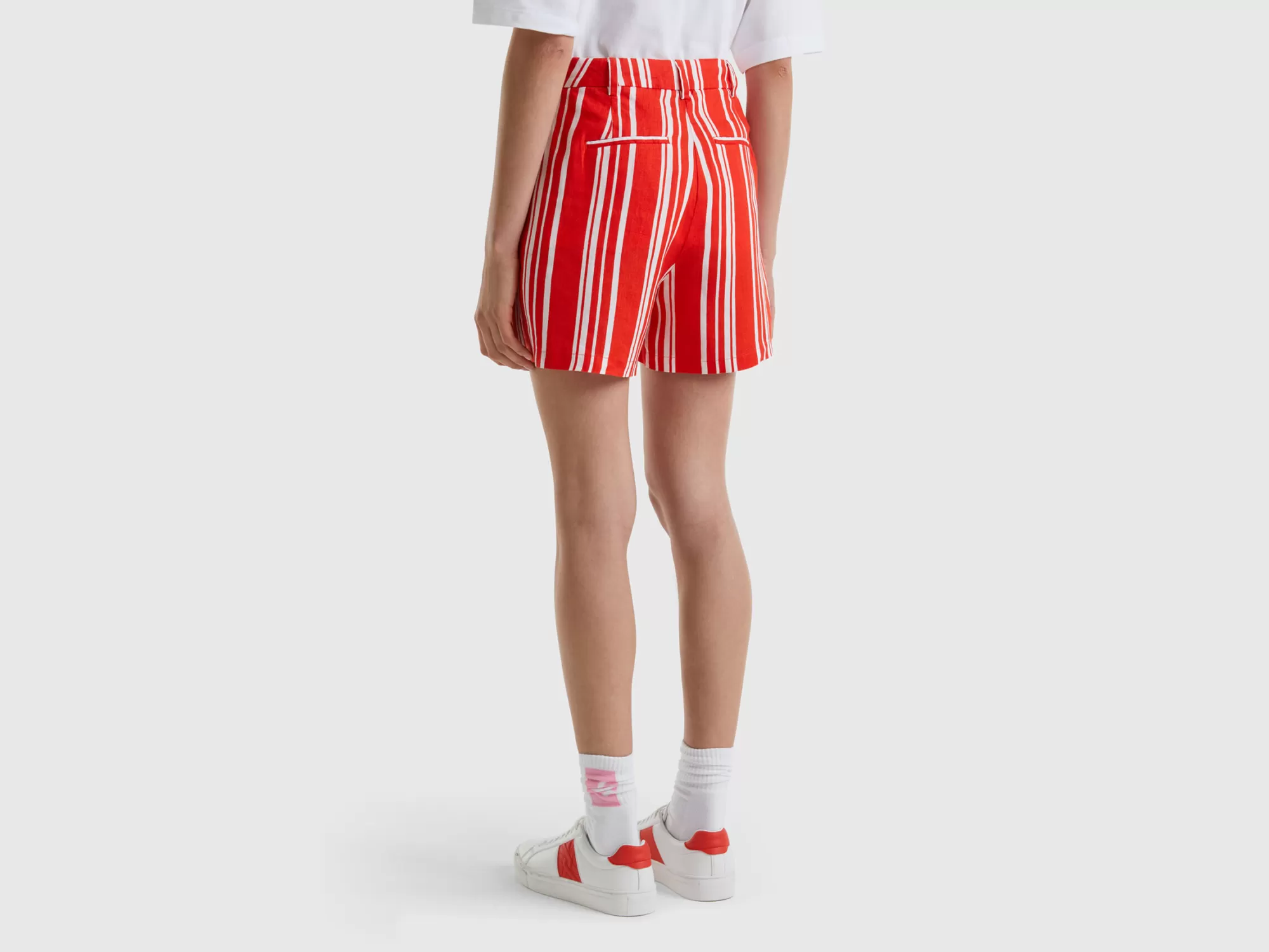 Benetton Bermudas De 100 % Lino Estampado-Mujer Pantalones Y Chinos