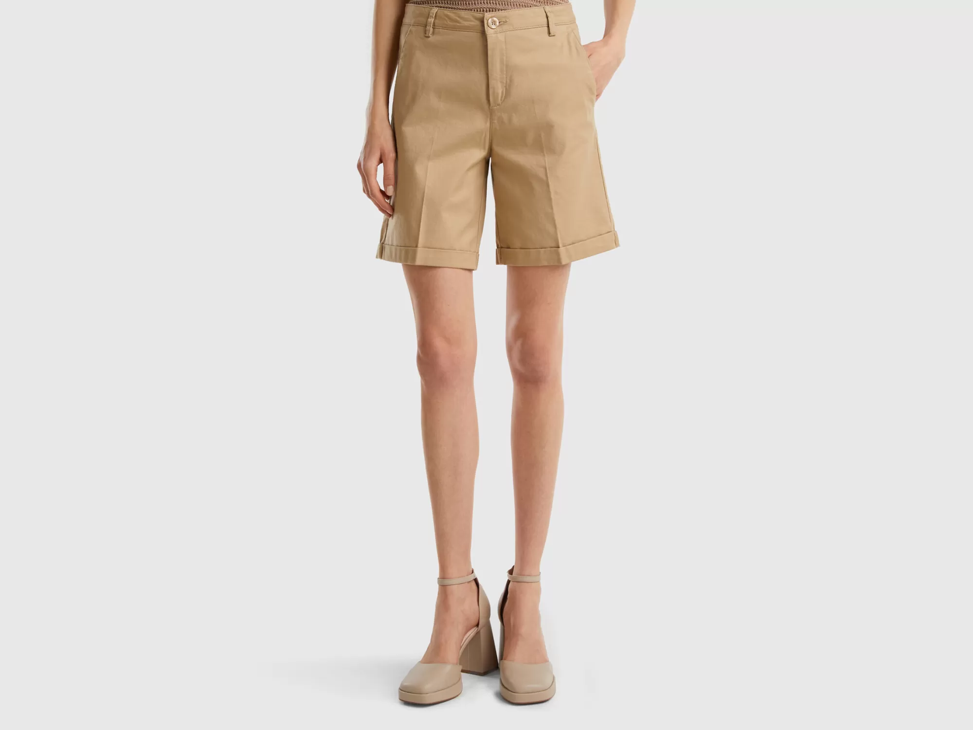 Benetton Bermudas De Algodón Elastico-Mujer Pantalones Y Chinos