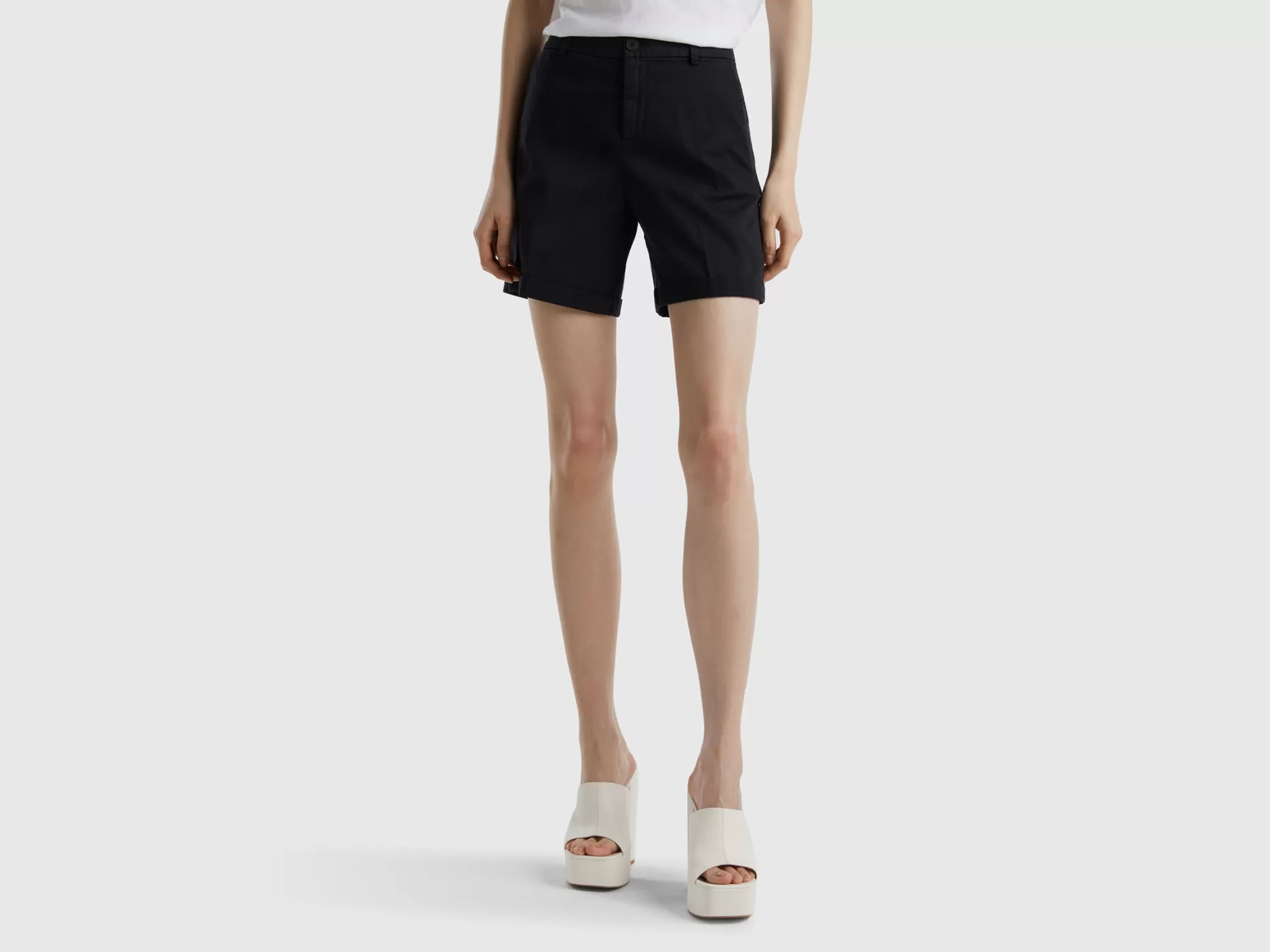 Benetton Bermudas De Algodón Elastico-Mujer Pantalones Y Chinos