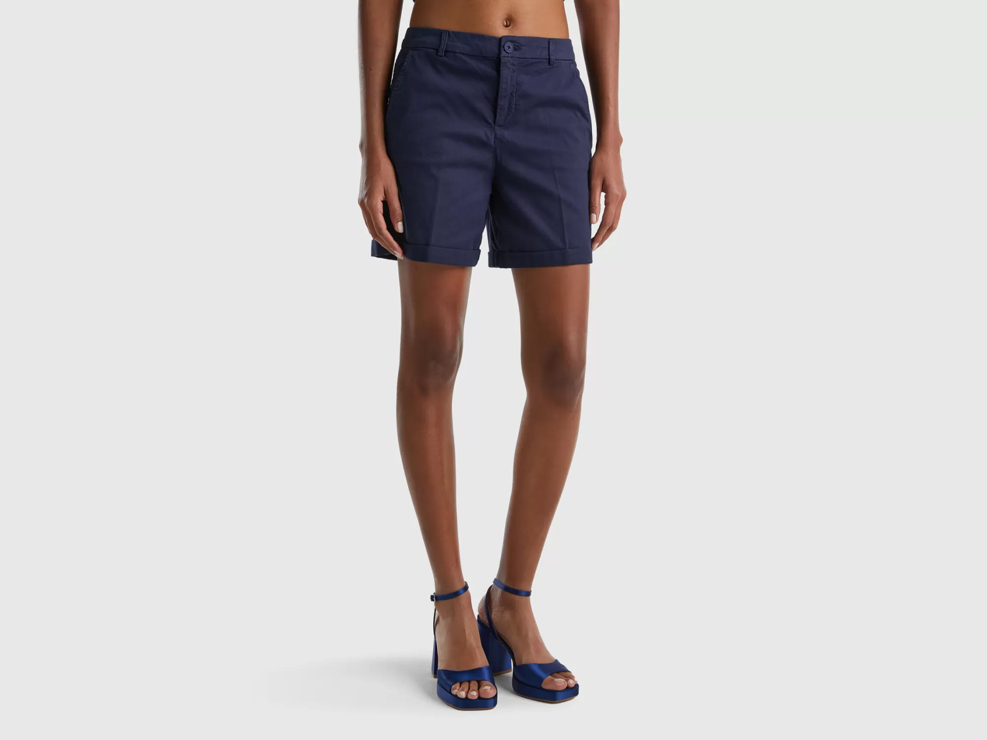 Benetton Bermudas De Algodón Elastico-Mujer Pantalones Y Chinos