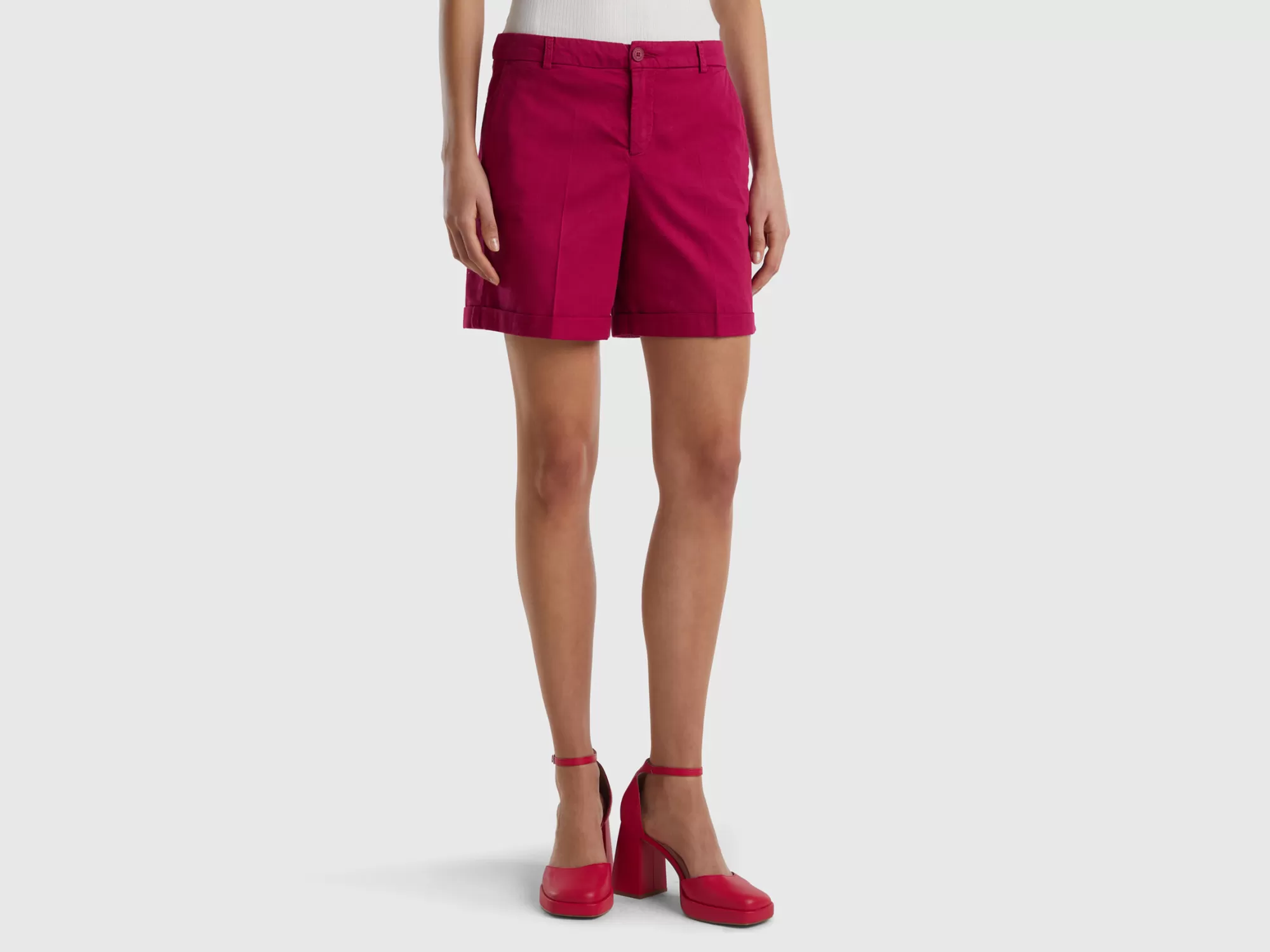 Benetton Bermudas De Algodón Elastico-Mujer Pantalones Y Chinos