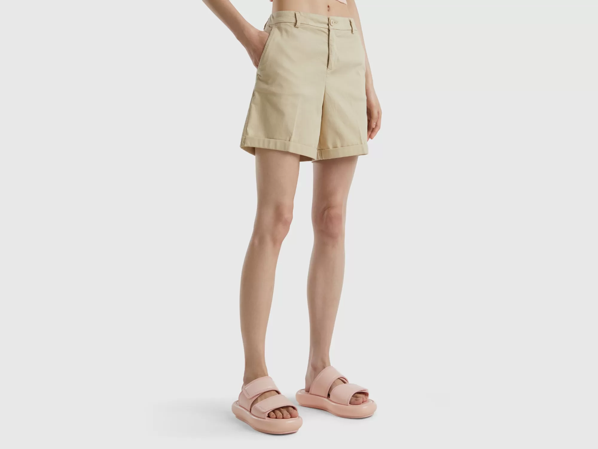 Benetton Bermudas De Algodón Elastico-Mujer Pantalones Y Chinos