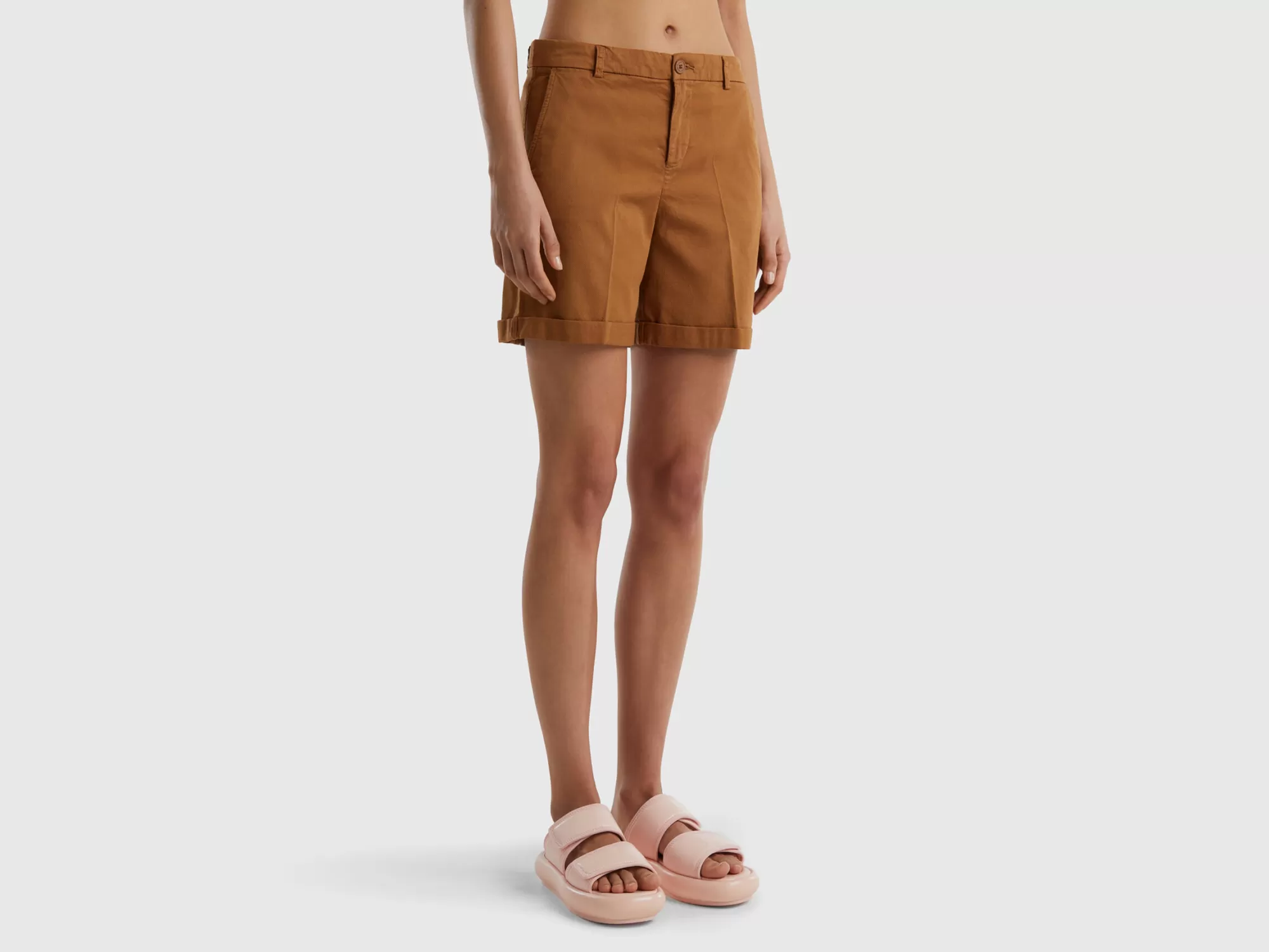 Benetton Bermudas De Algodón Elastico-Mujer Pantalones Y Chinos