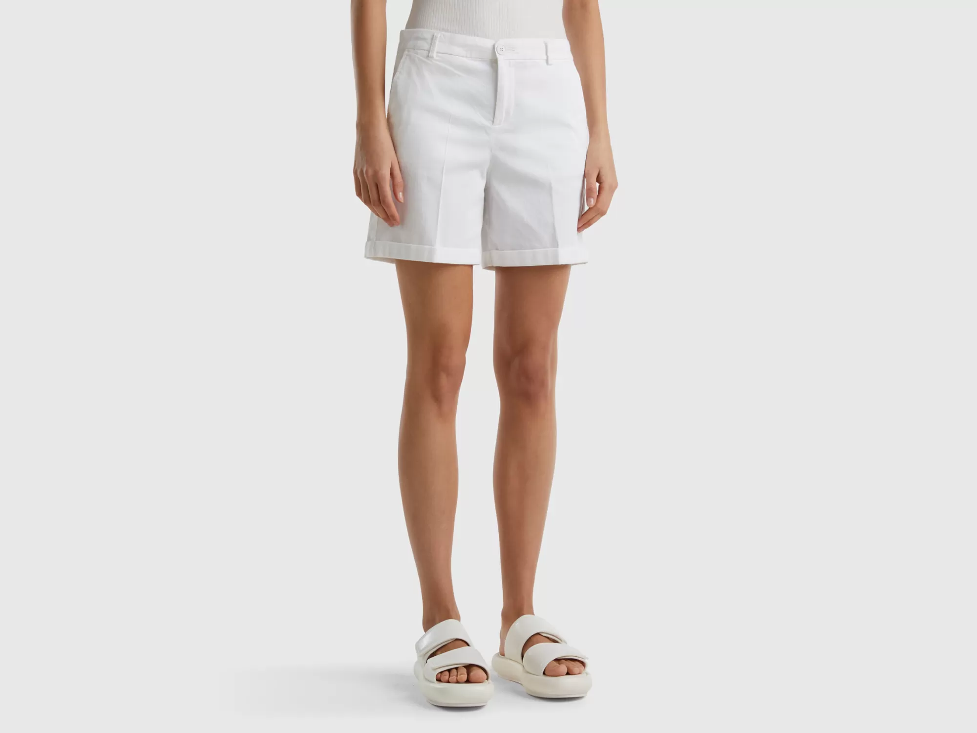 Benetton Bermudas De Algodón Elastico-Mujer Pantalones Y Chinos