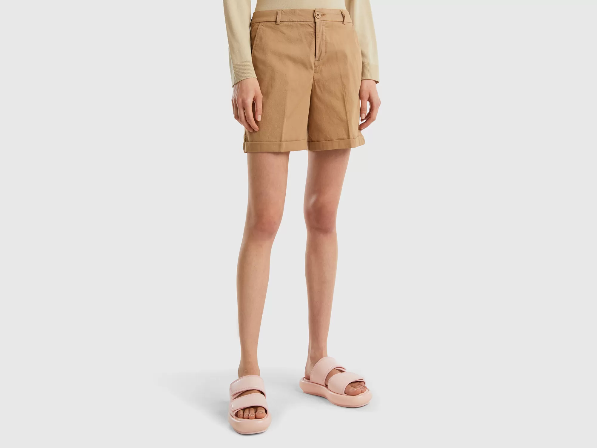 Benetton Bermudas De Algodón Elastico-Mujer Pantalones Y Chinos