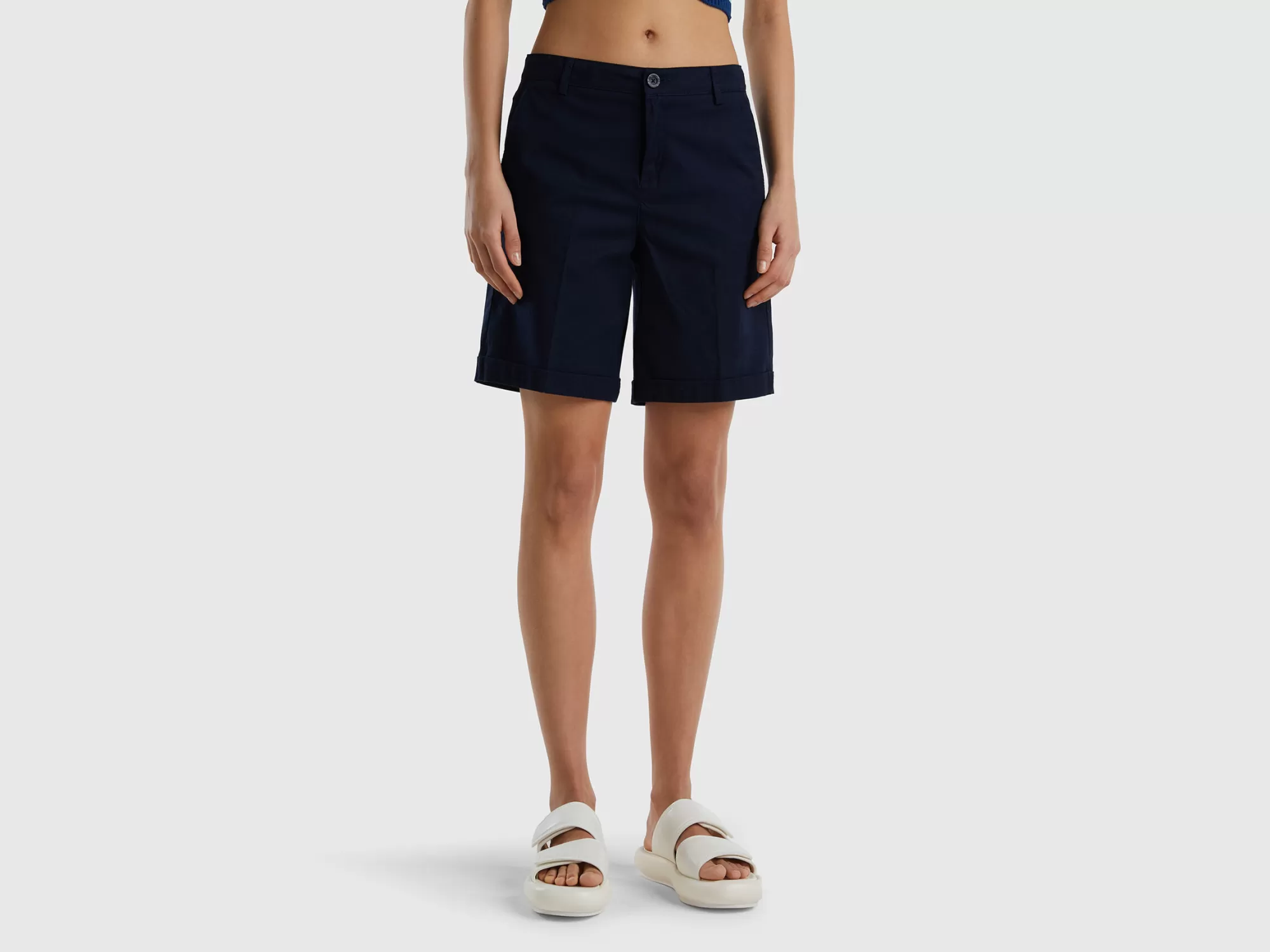 Benetton Bermudas De Algodón Elastico-Mujer Pantalones Y Chinos