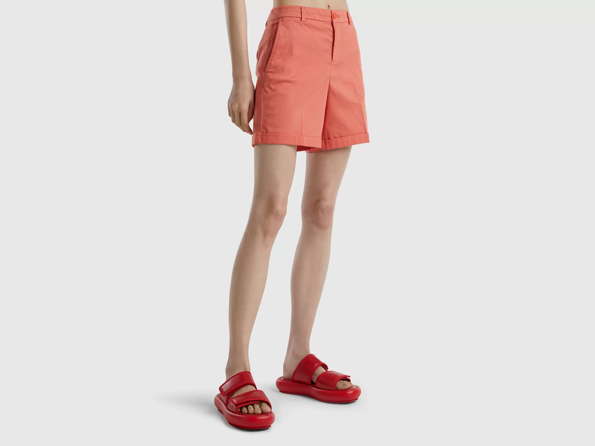 Benetton Bermudas De Algodón Elastico-Mujer Pantalones Y Chinos