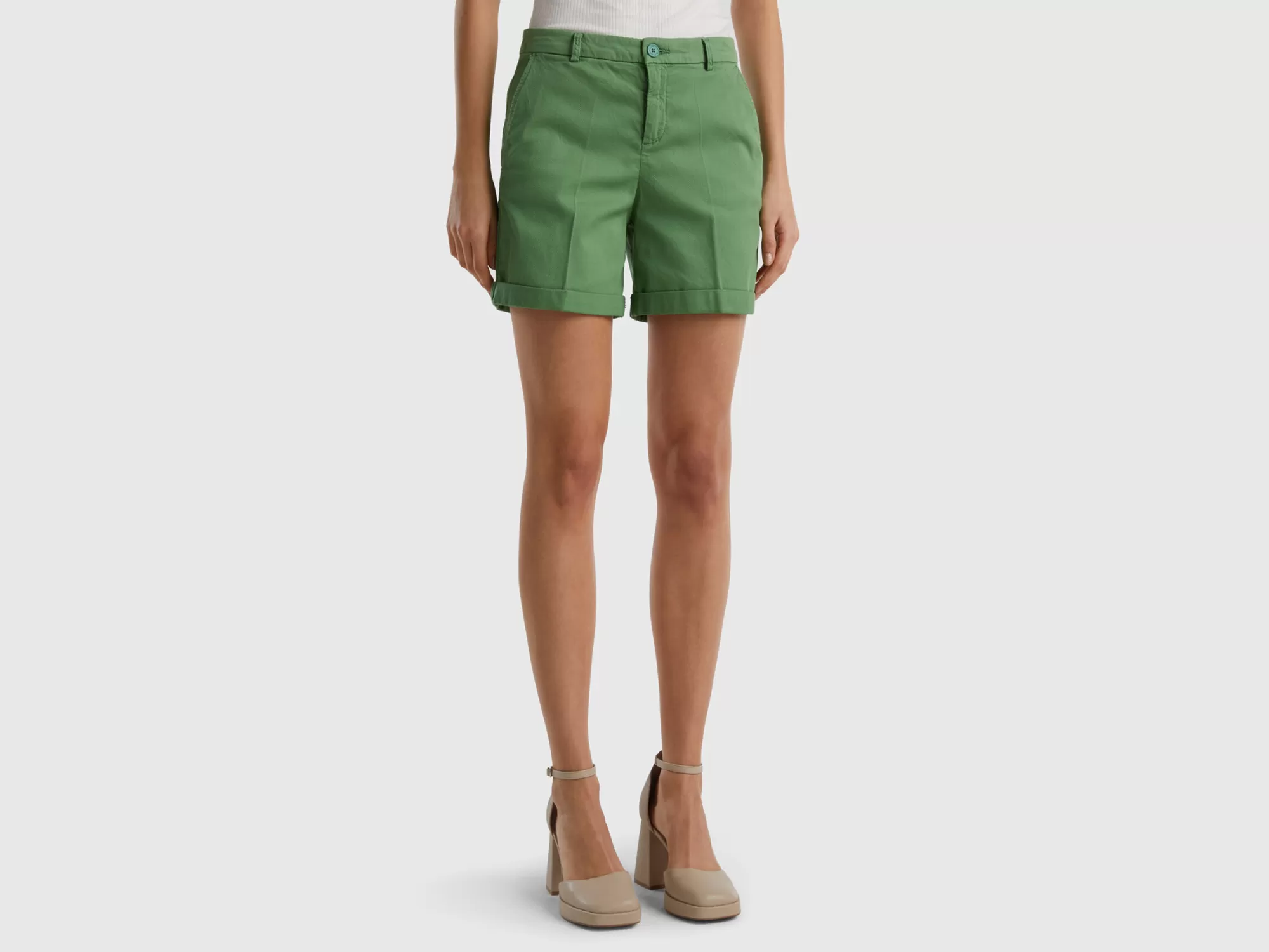 Benetton Bermudas De Algodón Elastico-Mujer Pantalones Y Chinos