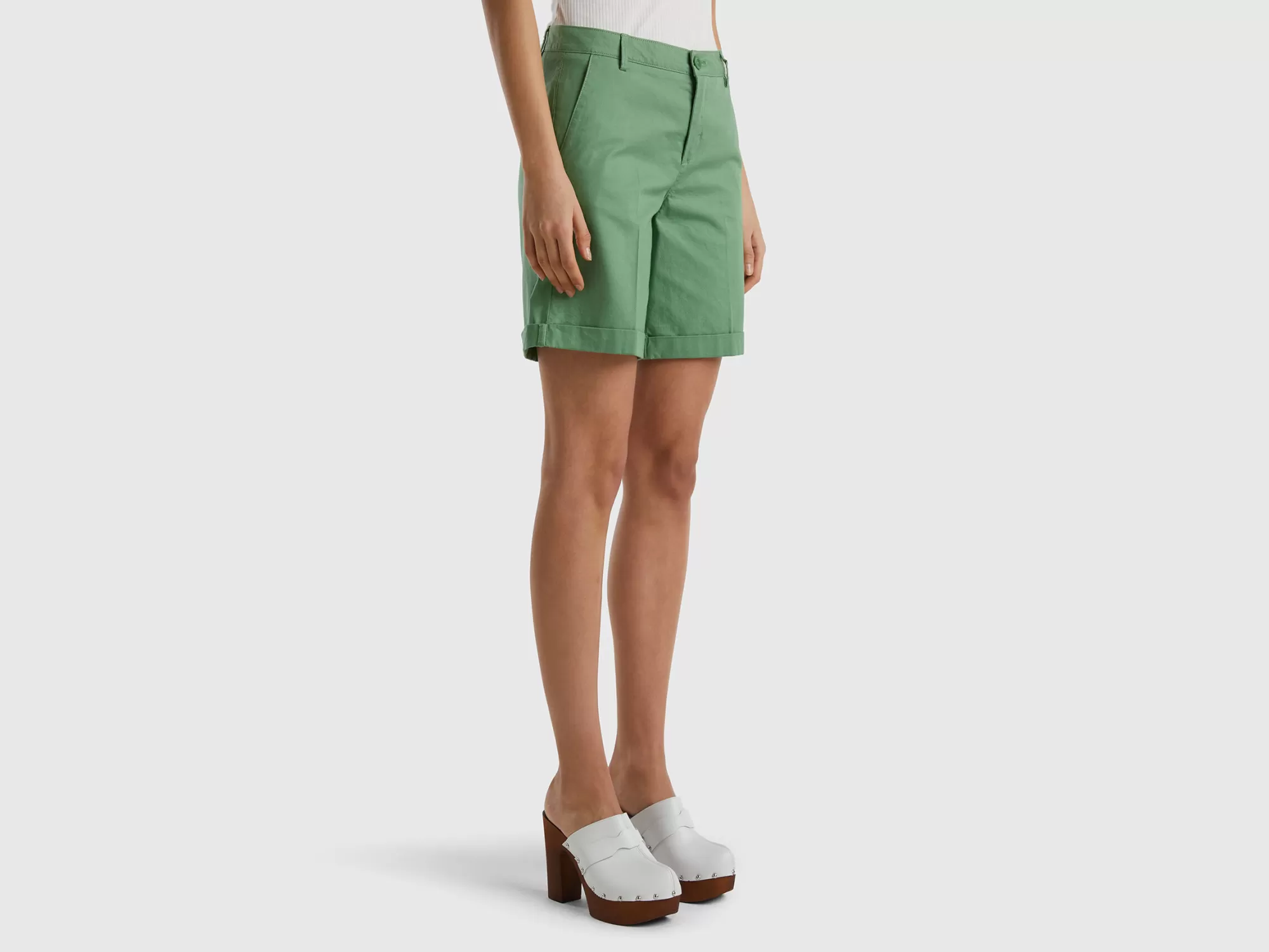 Benetton Bermudas De Algodón Elastico-Mujer Pantalones Y Chinos