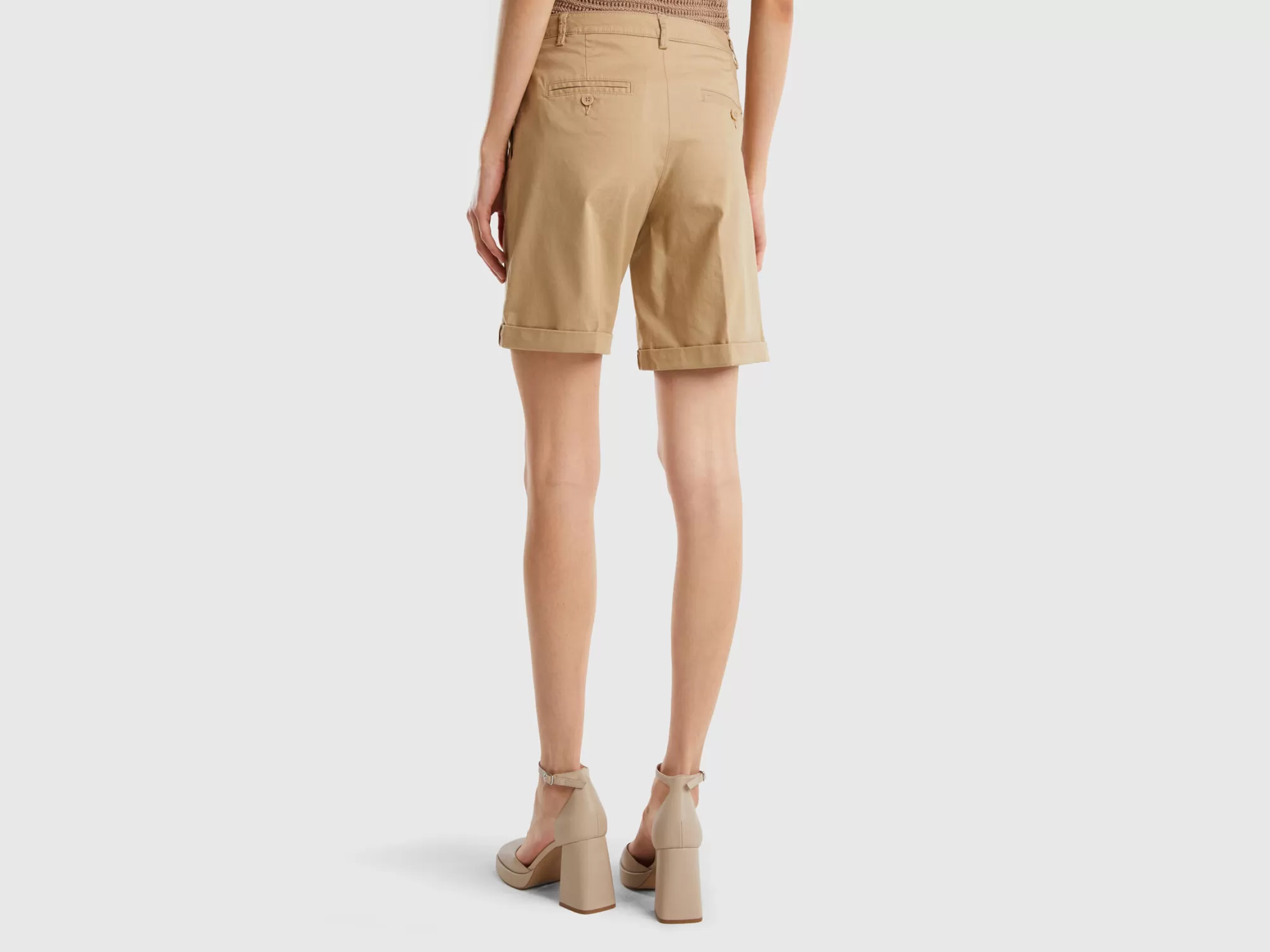 Benetton Bermudas De Algodón Elastico-Mujer Pantalones Y Chinos