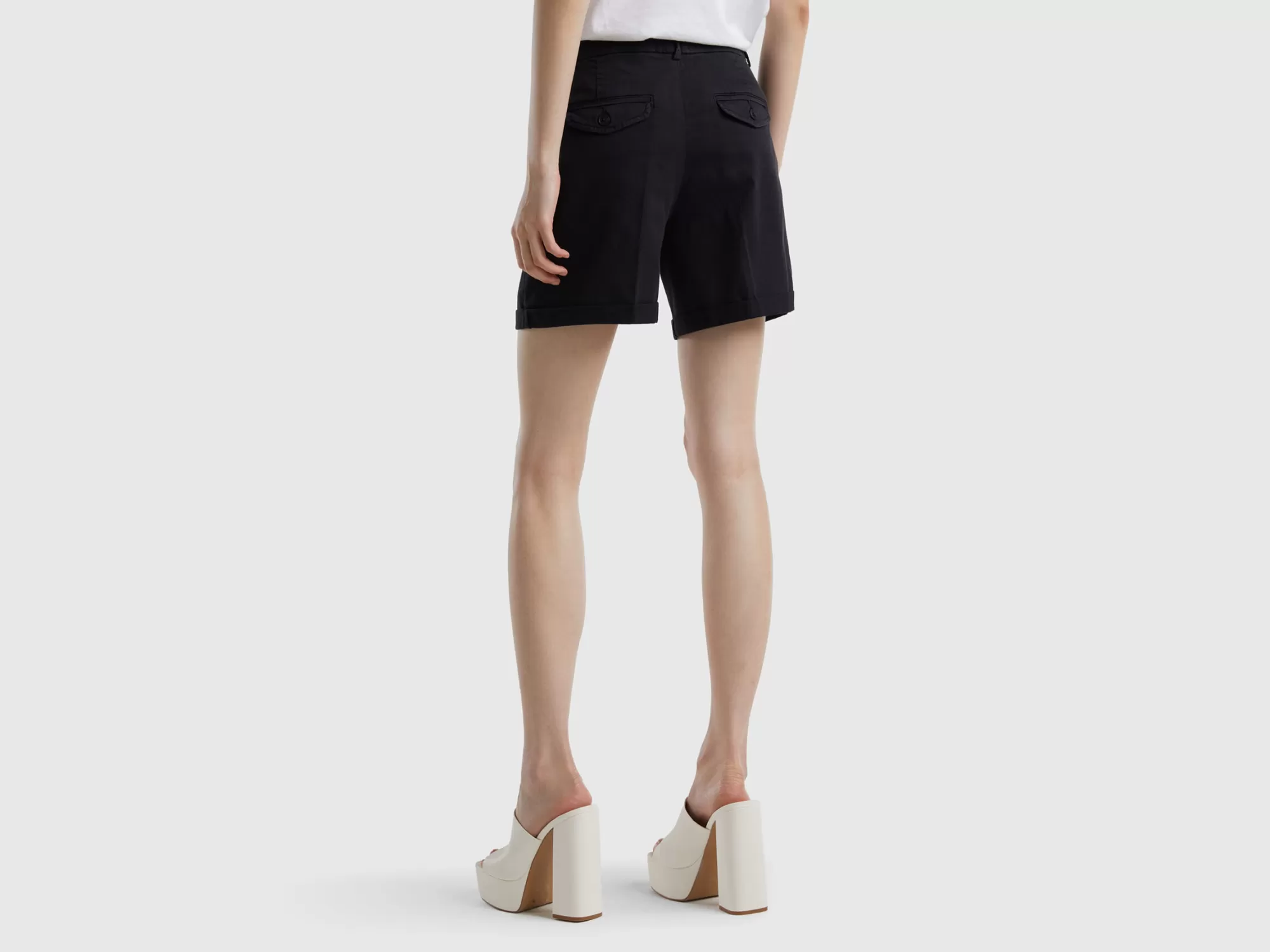 Benetton Bermudas De Algodón Elastico-Mujer Pantalones Y Chinos