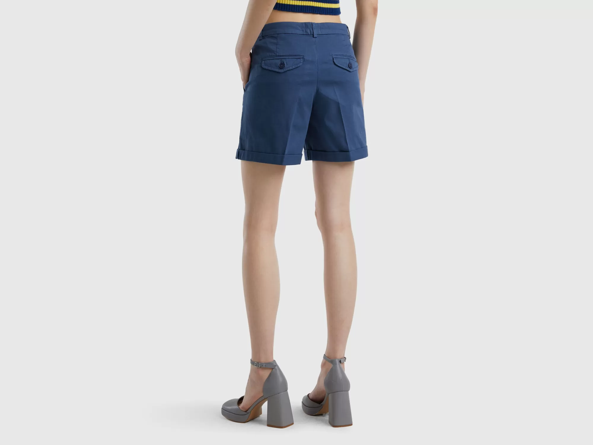 Benetton Bermudas De Algodón Elastico-Mujer Pantalones Y Chinos