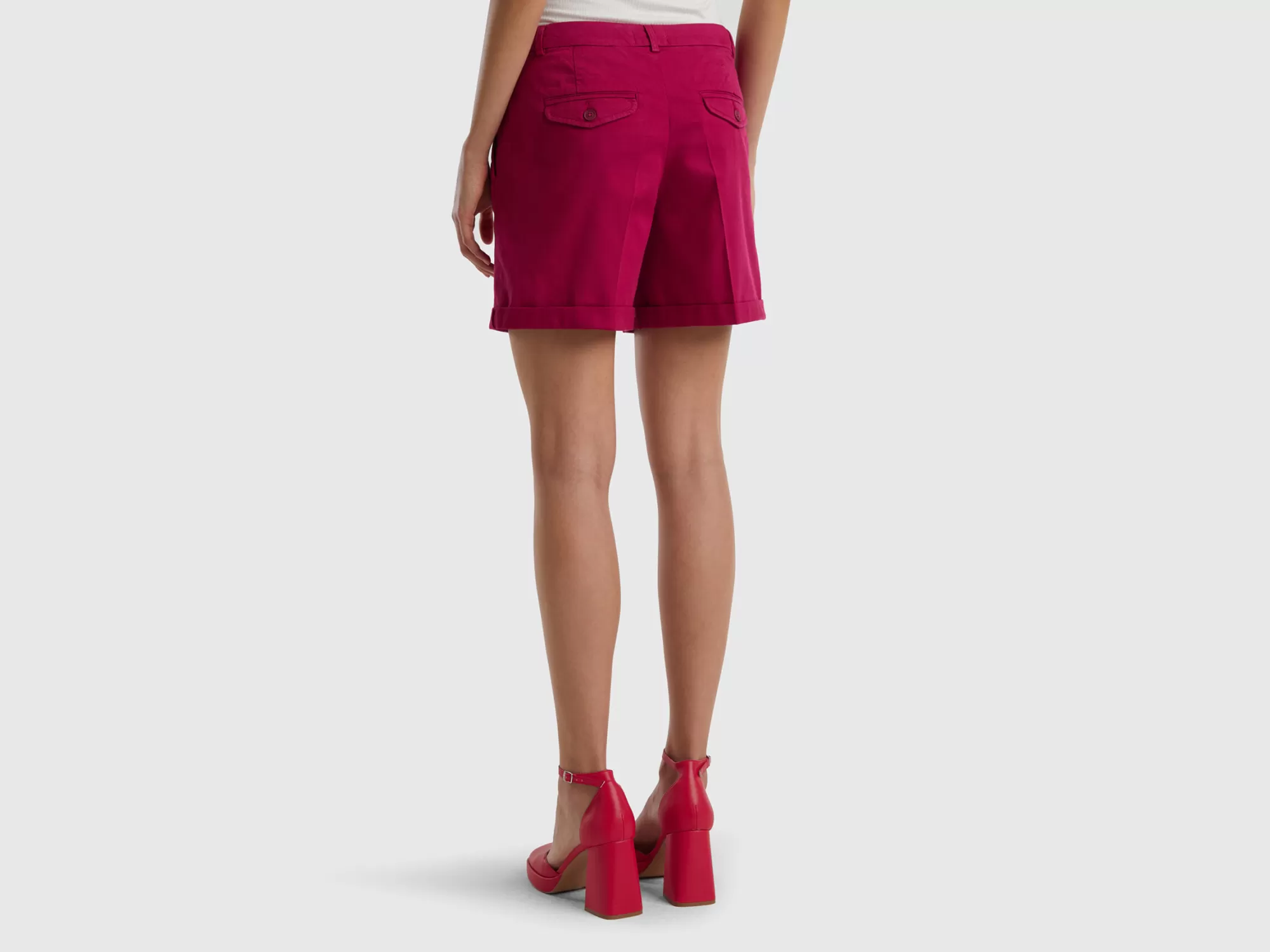 Benetton Bermudas De Algodón Elastico-Mujer Pantalones Y Chinos