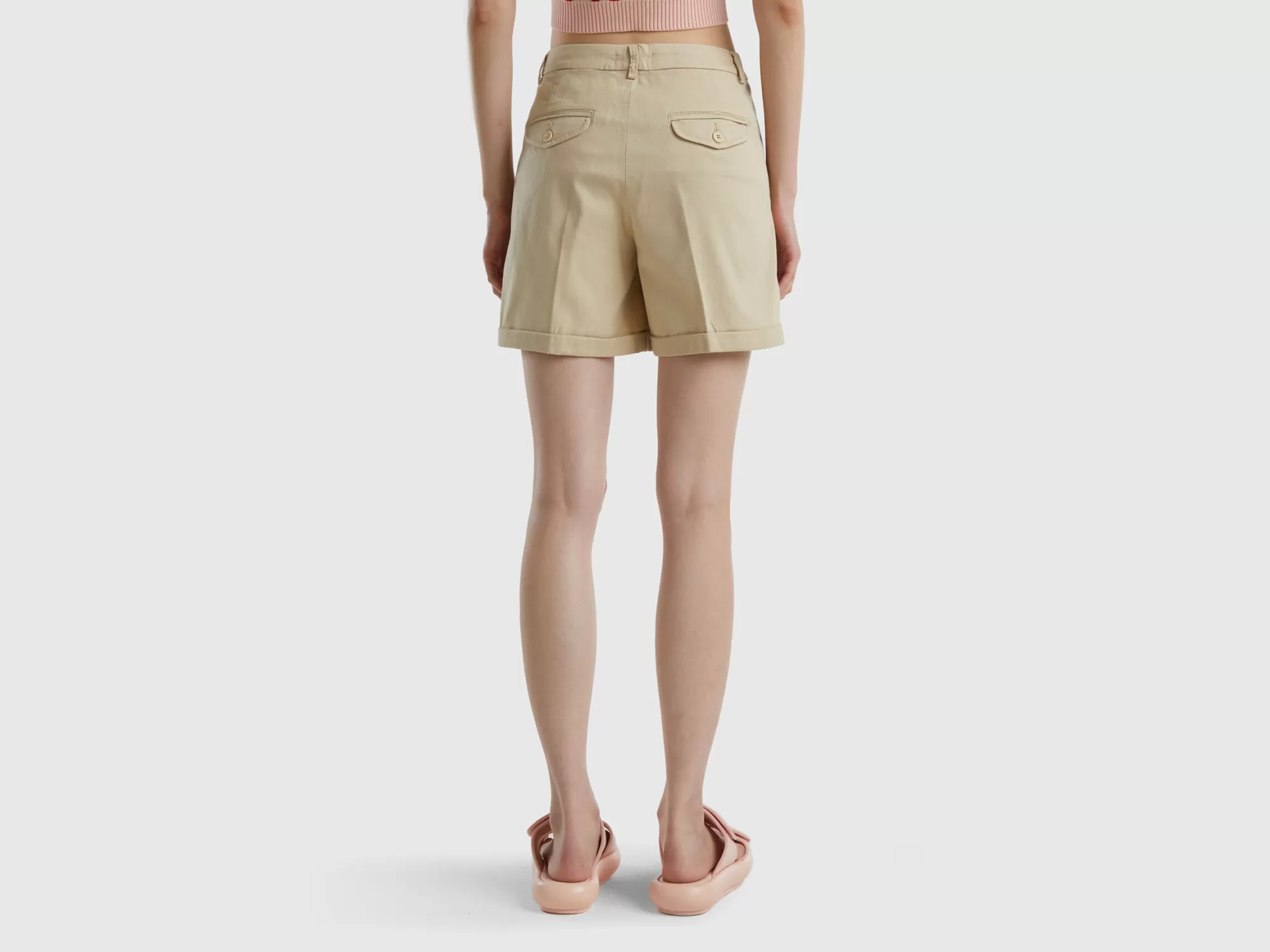 Benetton Bermudas De Algodón Elastico-Mujer Pantalones Y Chinos