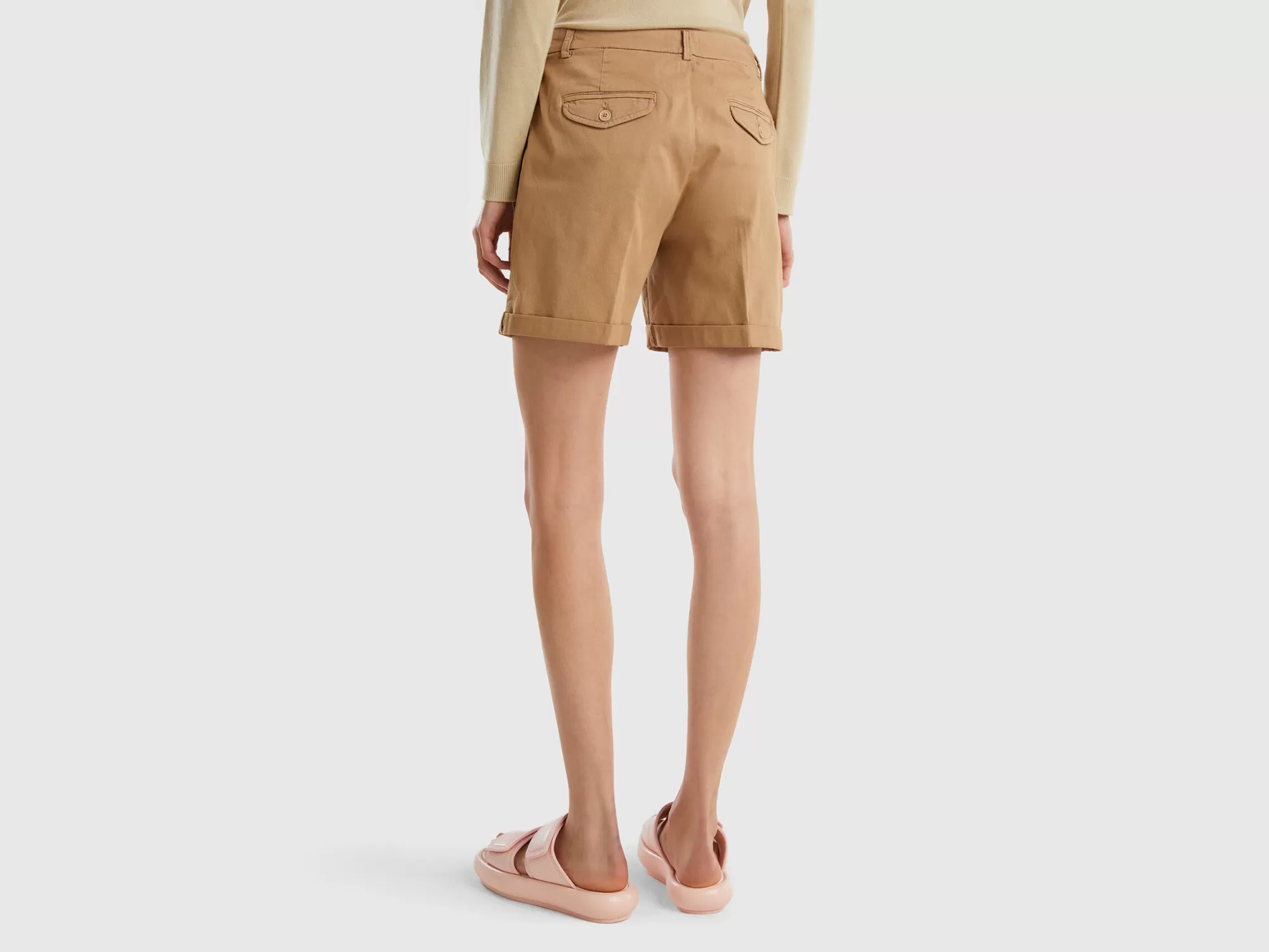 Benetton Bermudas De Algodón Elastico-Mujer Pantalones Y Chinos