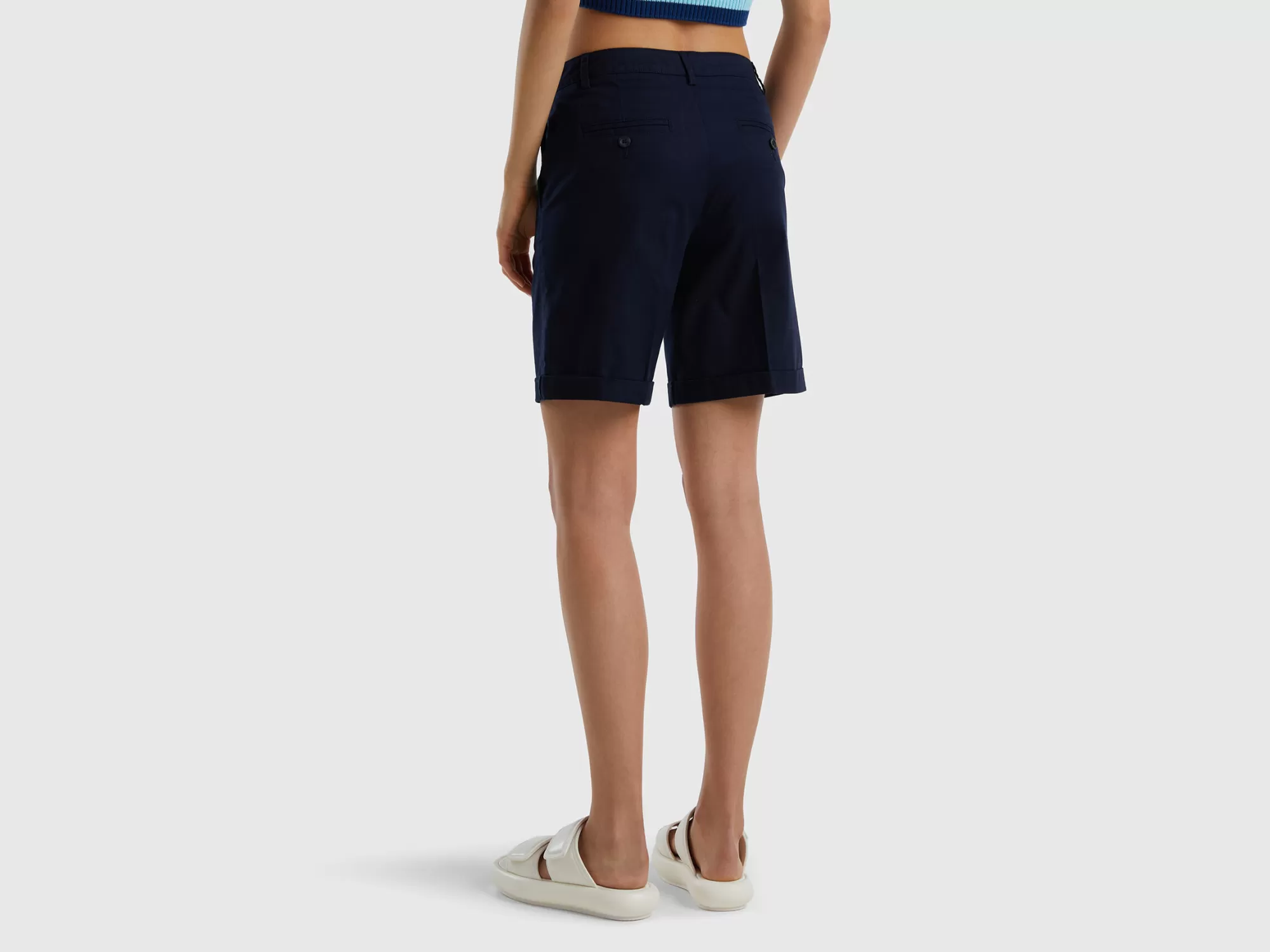 Benetton Bermudas De Algodón Elastico-Mujer Pantalones Y Chinos