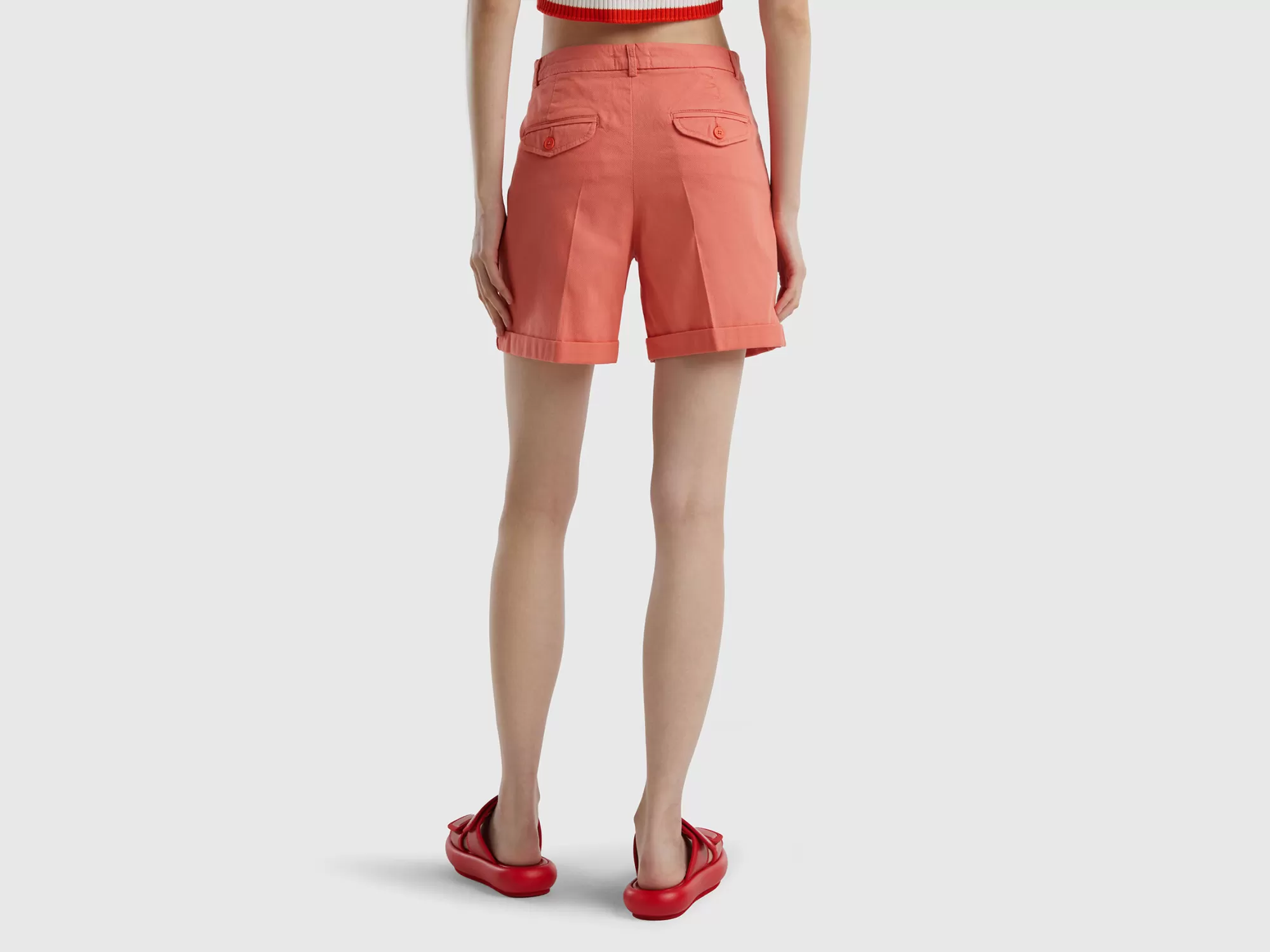 Benetton Bermudas De Algodón Elastico-Mujer Pantalones Y Chinos