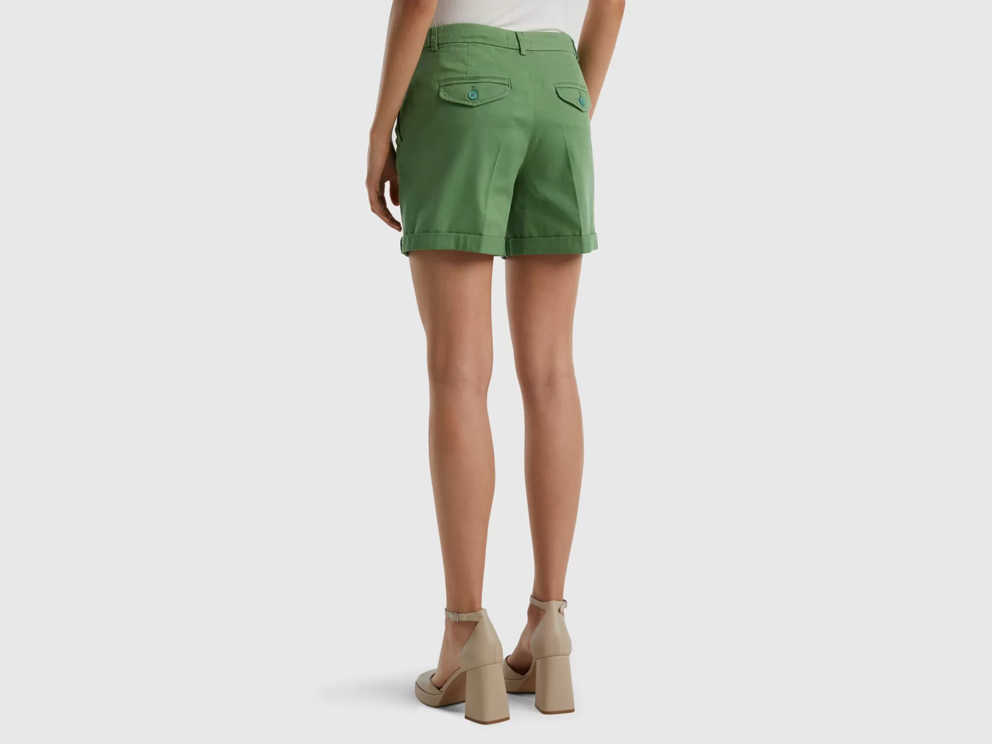 Benetton Bermudas De Algodón Elastico-Mujer Pantalones Y Chinos