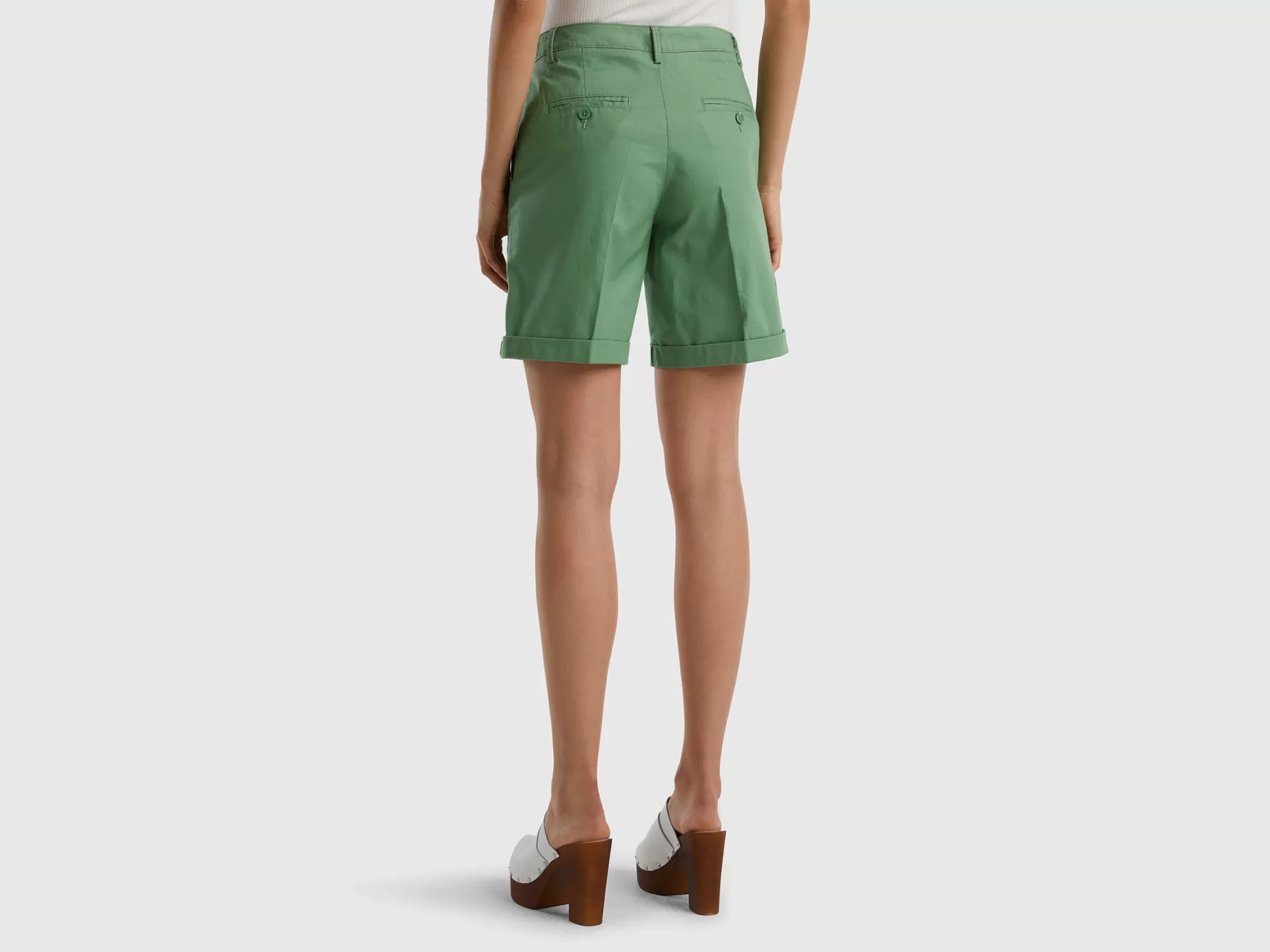 Benetton Bermudas De Algodón Elastico-Mujer Pantalones Y Chinos