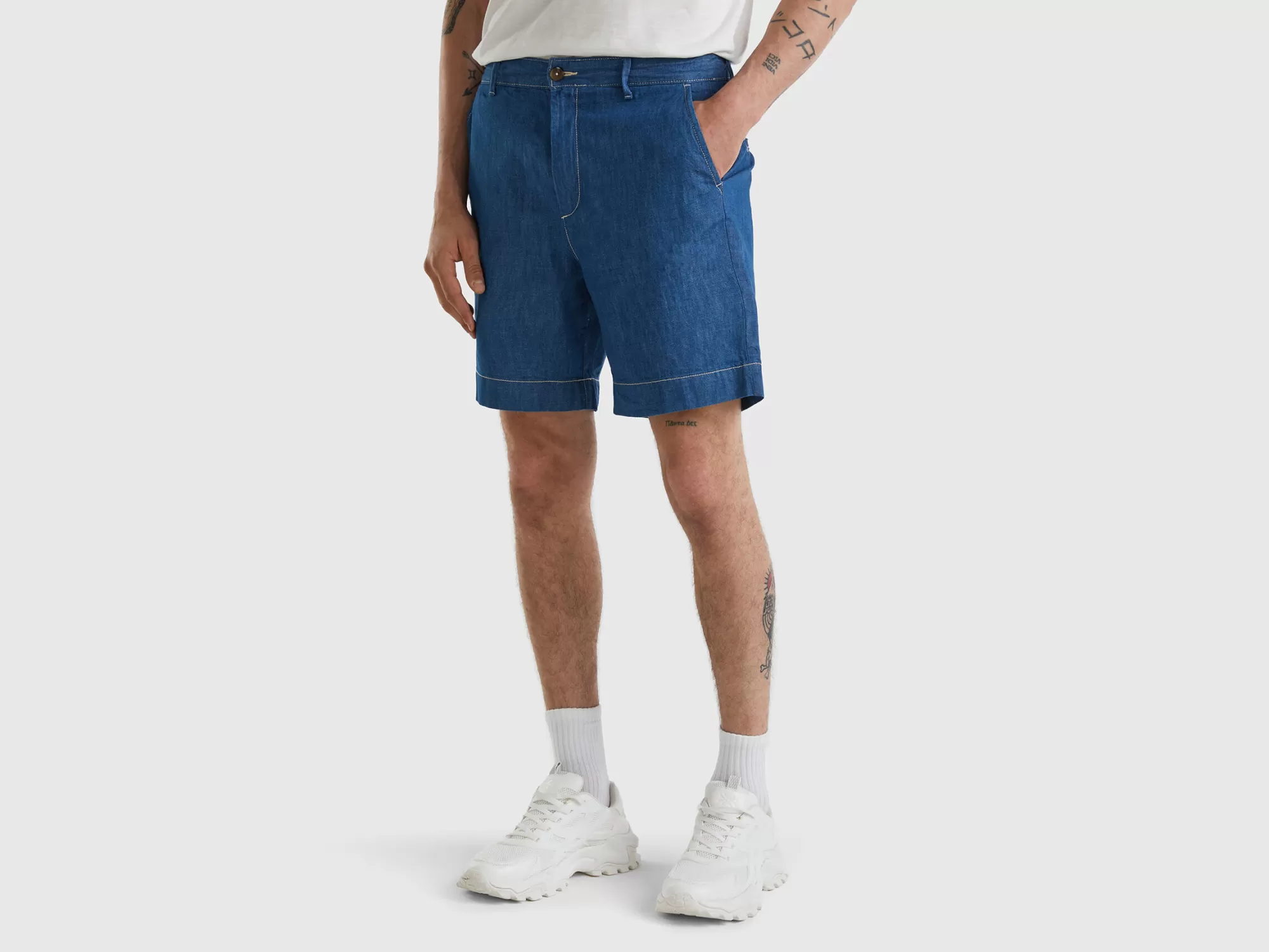 Benetton Bermudas De Cambray Con Cordon-Hombre Pantalones Y Chinos