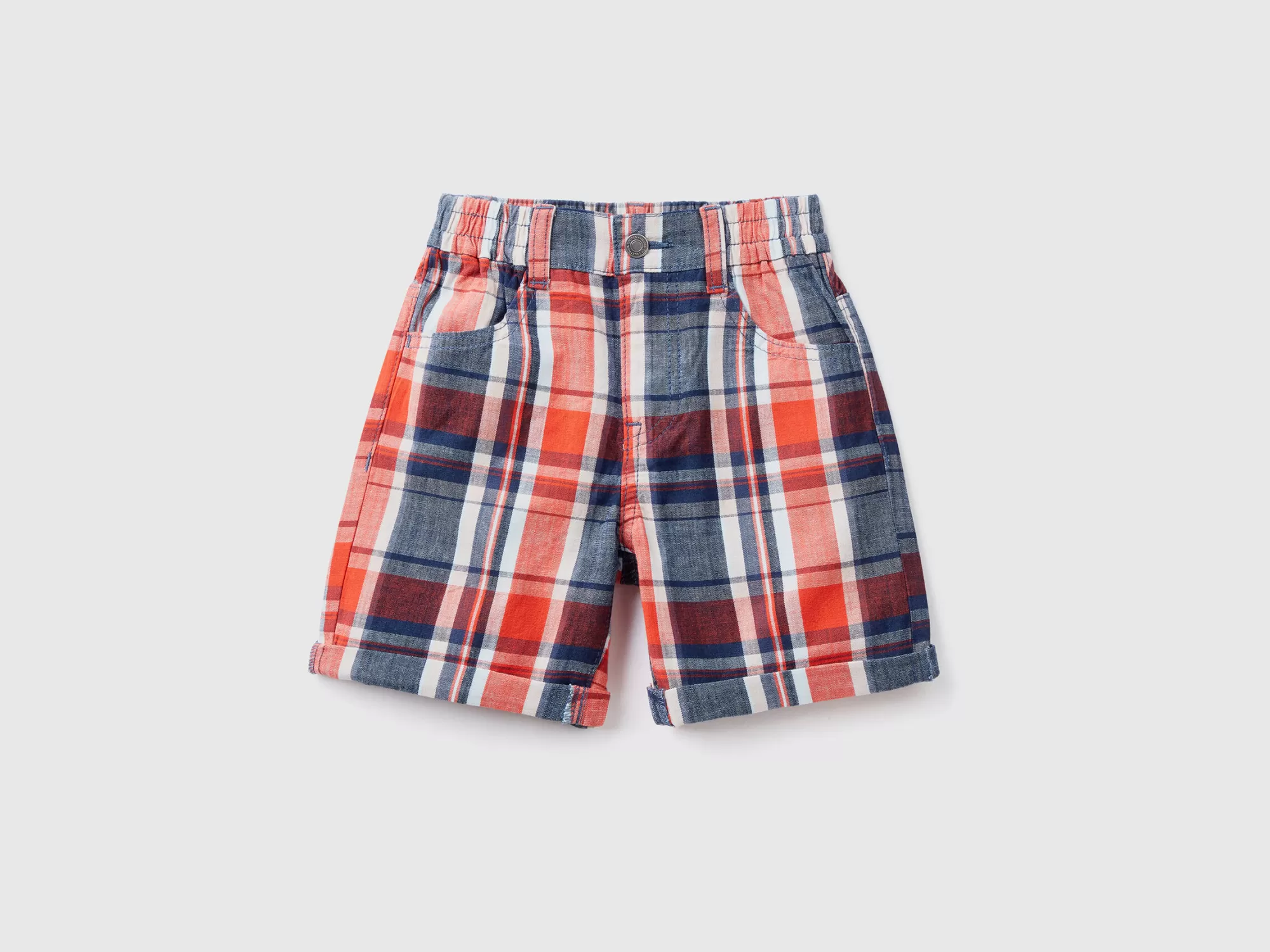 Benetton Bermudas De Cuadros De 100 % Algodón-Niños Pantalones Y Vaqueros