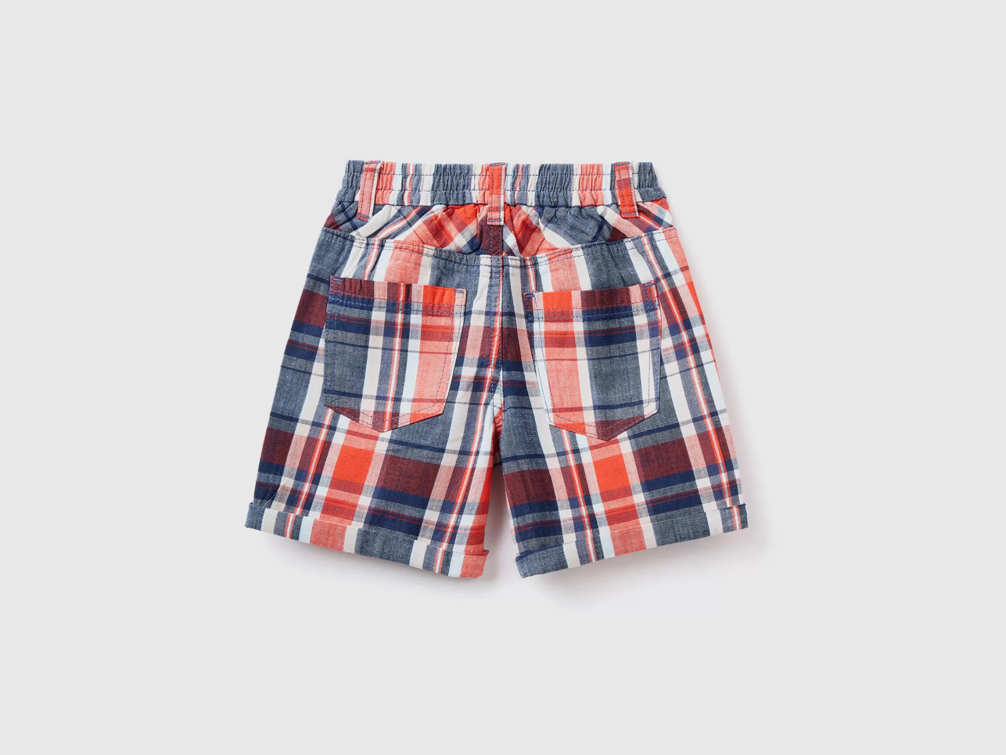 Benetton Bermudas De Cuadros De 100 % Algodón-Niños Pantalones Y Vaqueros