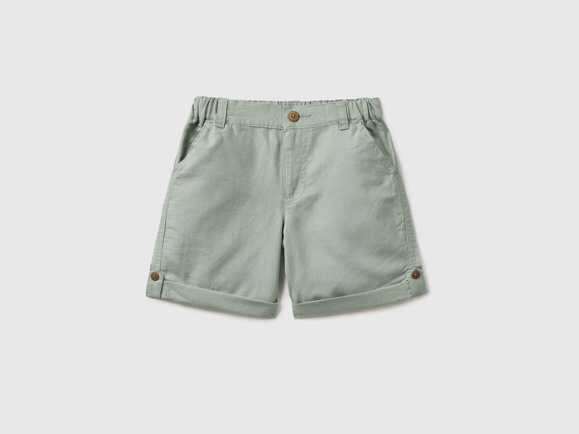 Benetton Bermudas De Lino Mixto Con Vuelta-Niños Pantalones Y Vaqueros