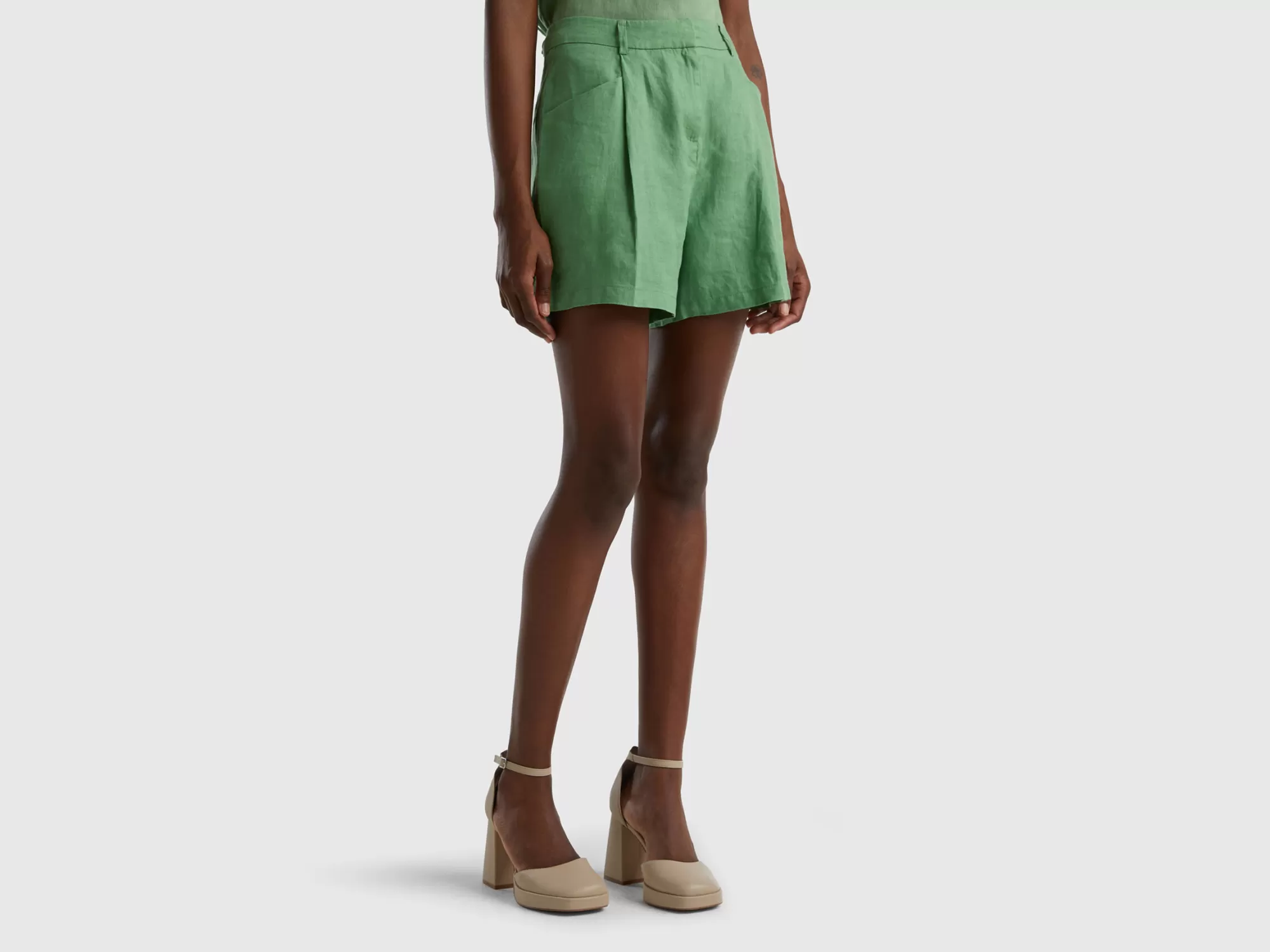 Benetton Bermudas De Puro Lino-Mujer Pantalones Y Chinos