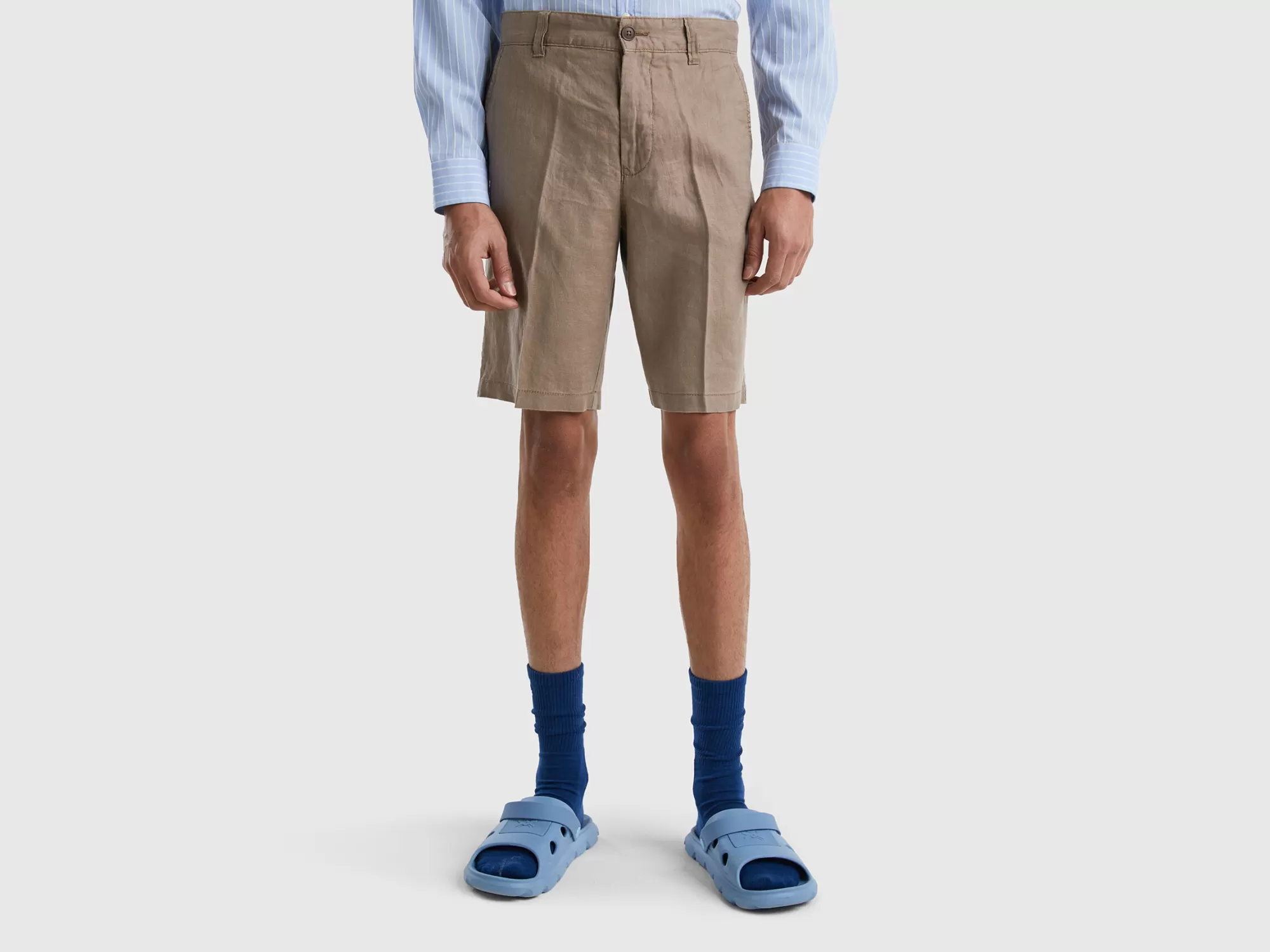 Benetton Bermudas De Puro Lino-Hombre Pantalones Y Chinos