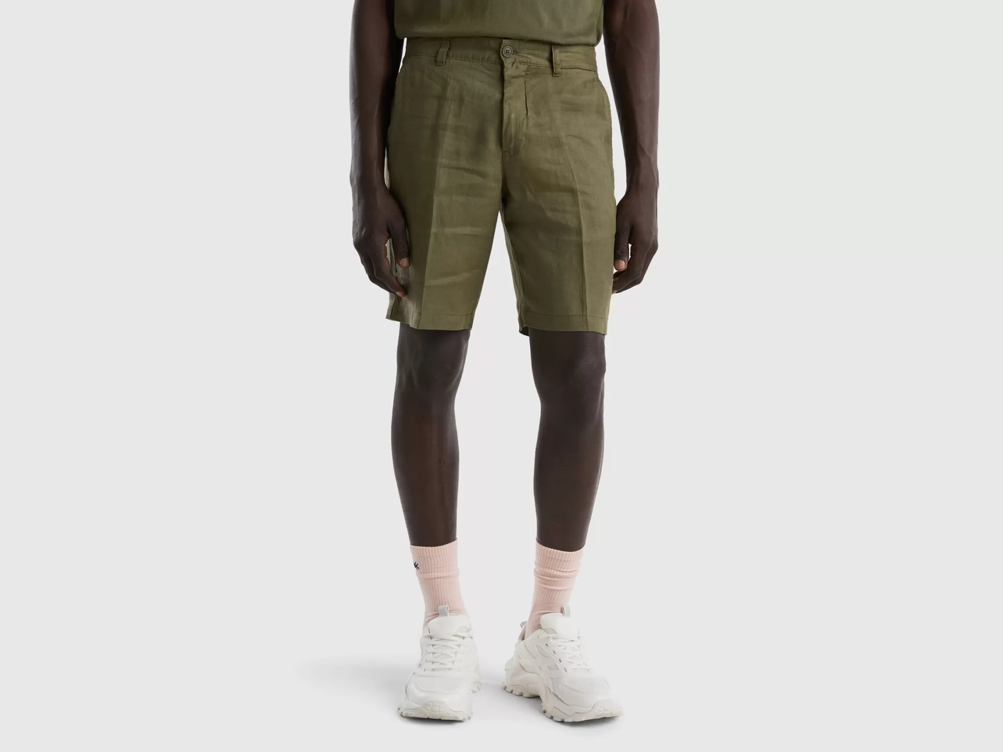 Benetton Bermudas De Puro Lino-Hombre Pantalones Y Chinos