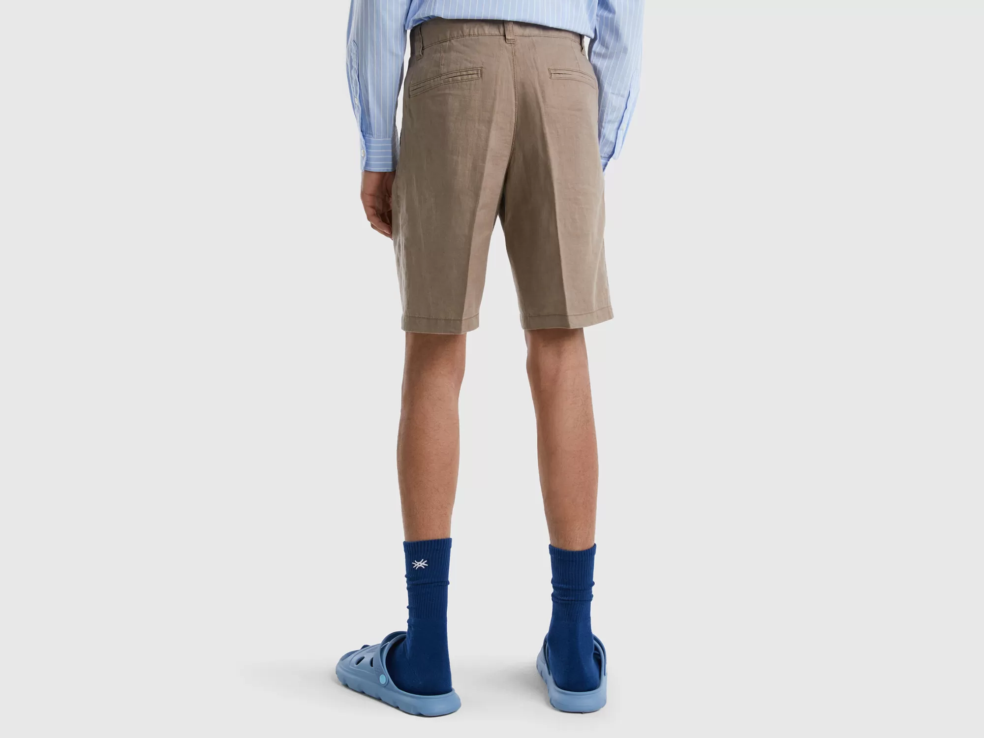 Benetton Bermudas De Puro Lino-Hombre Pantalones Y Chinos