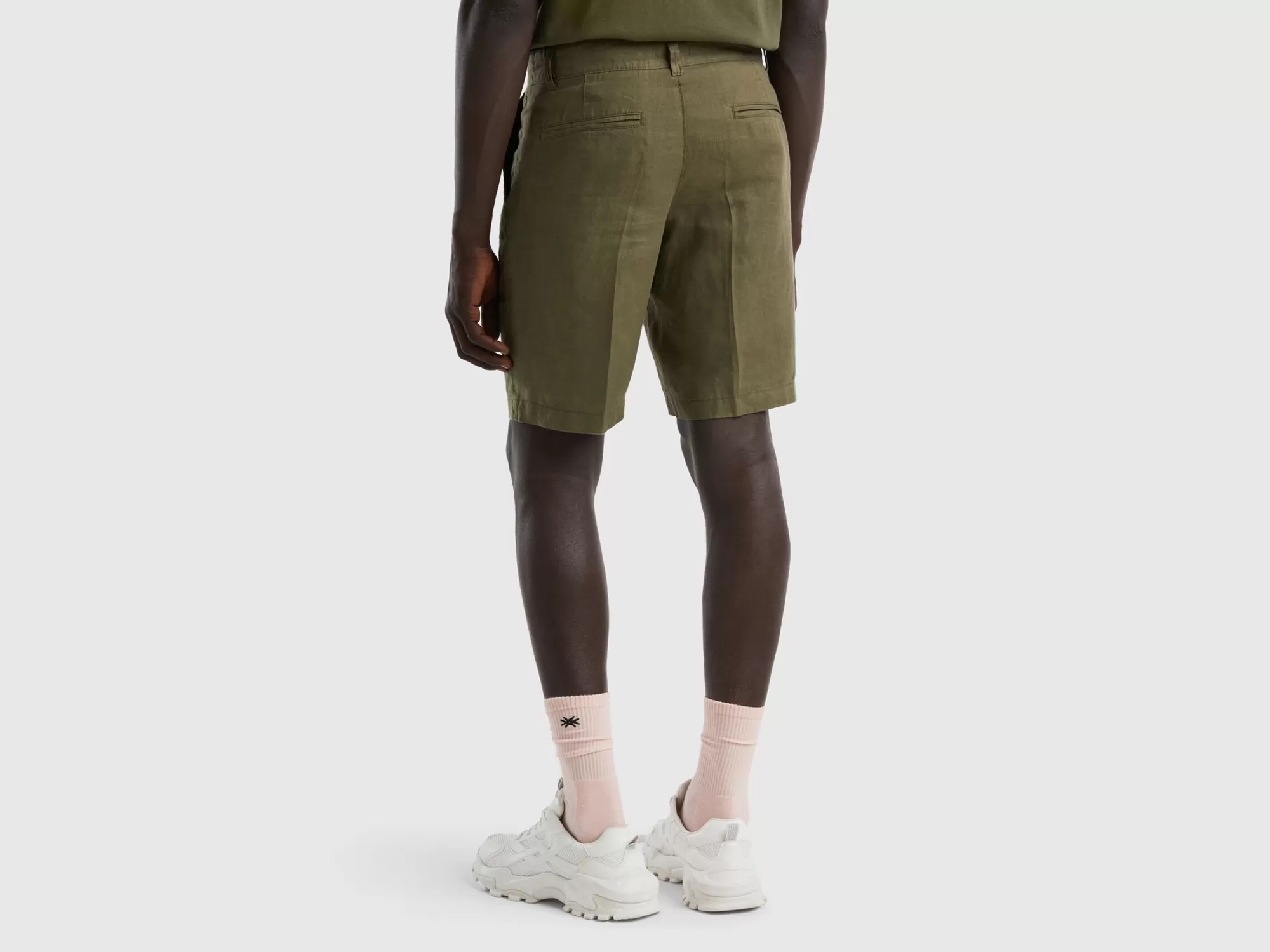 Benetton Bermudas De Puro Lino-Hombre Pantalones Y Chinos