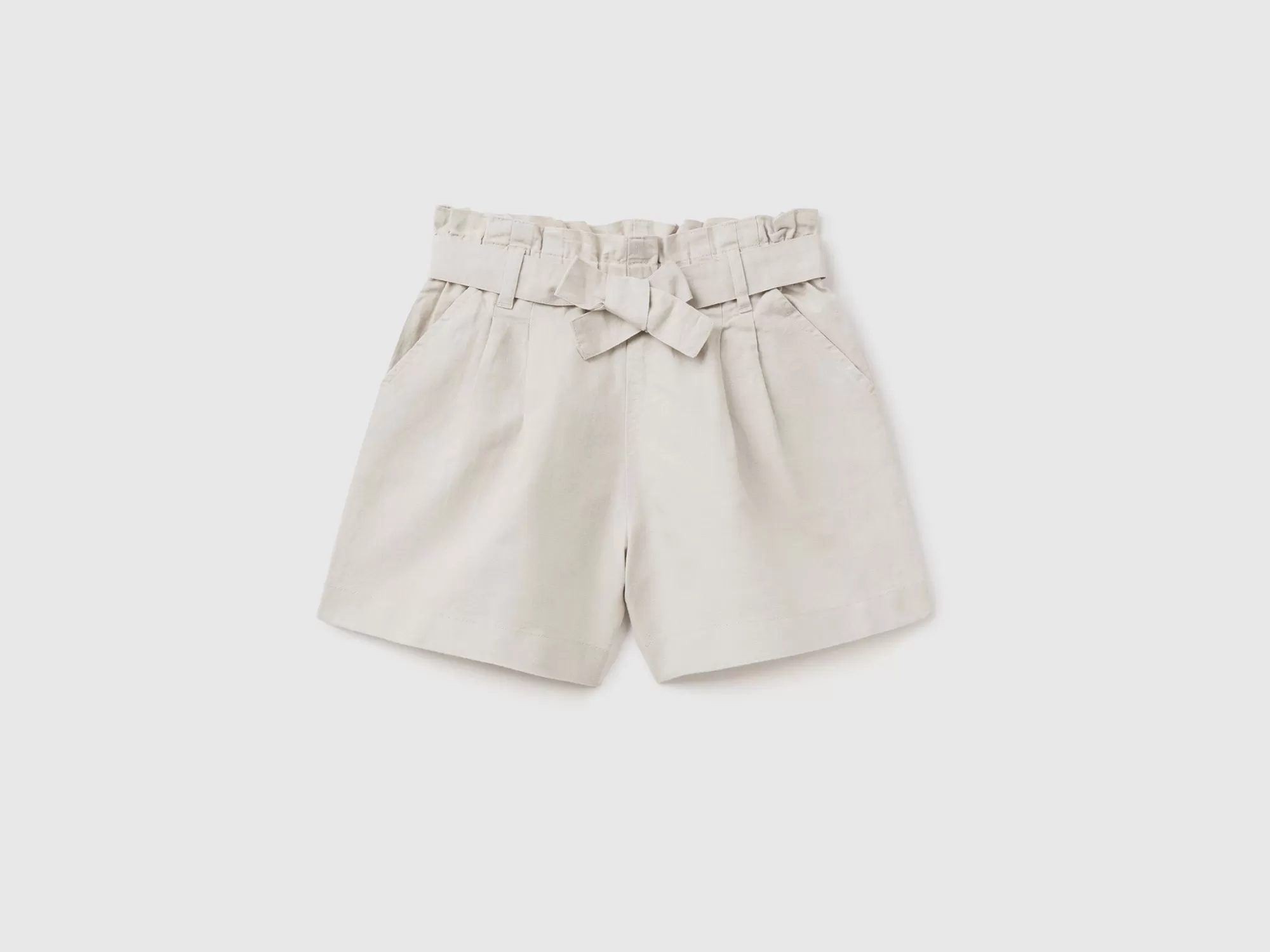 Benetton Bermudas Paperbag De Lino Mixto-Niños Pantalones Y Vaqueros