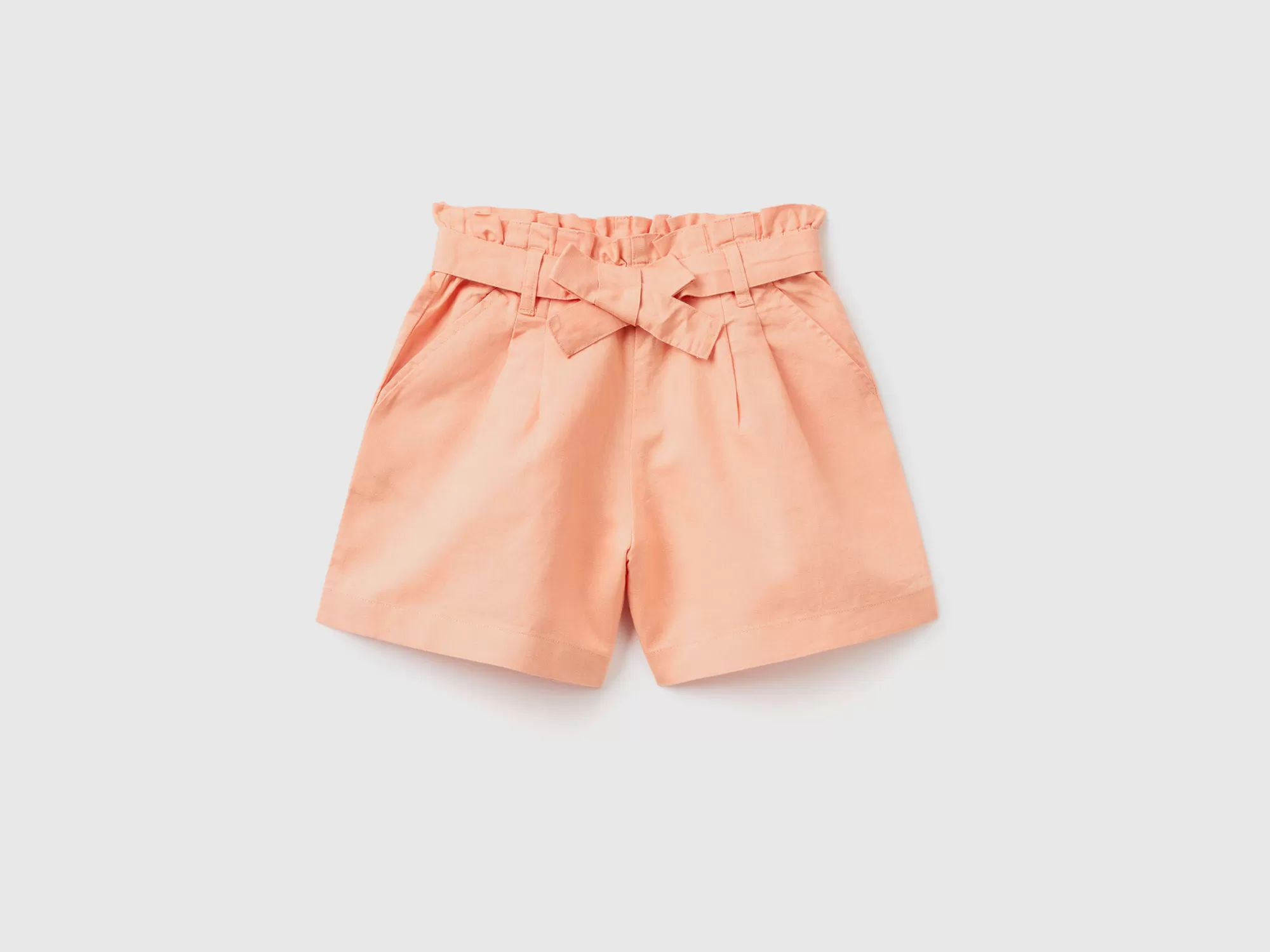 Benetton Bermudas Paperbag De Lino Mixto-Niños Pantalones Y Vaqueros