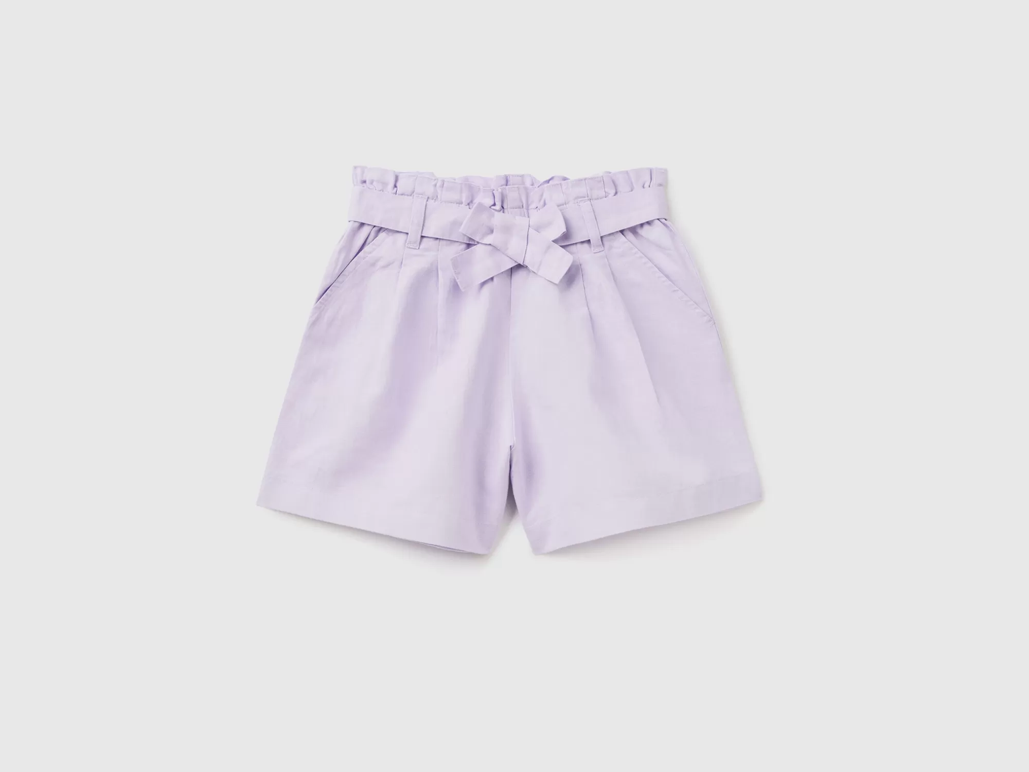 Benetton Bermudas Paperbag De Lino Mixto-Niños Pantalones Y Vaqueros