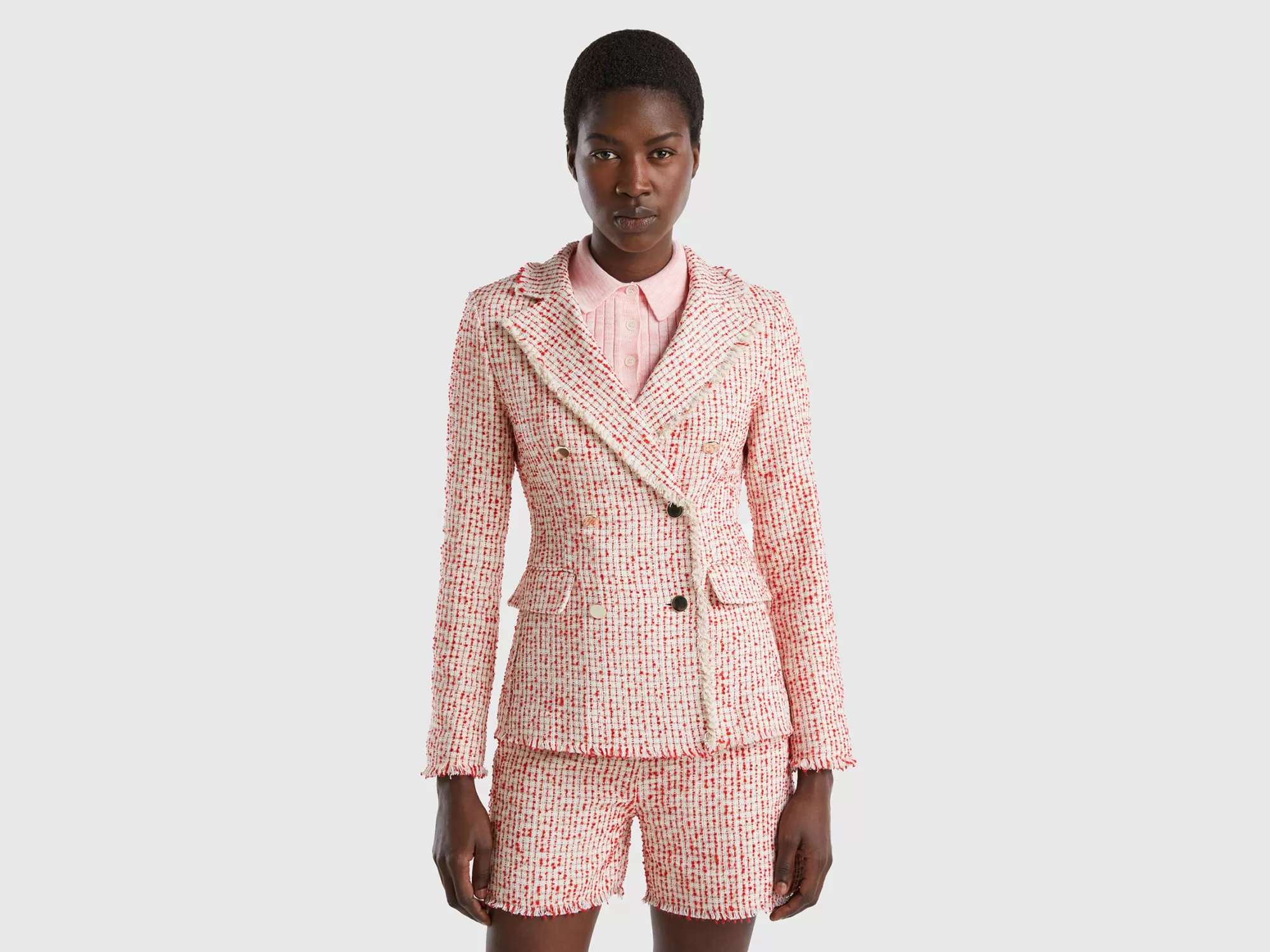 Benetton Blazer Cruzado De Tweed-Mujer Chaquetas Y Abrigos