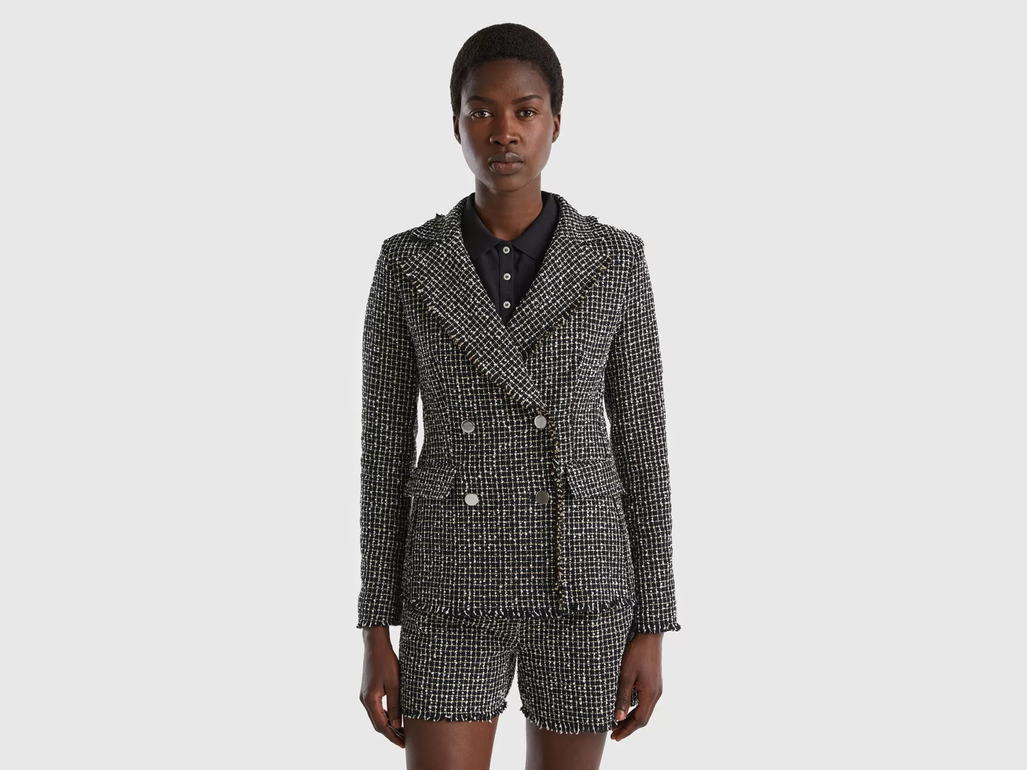 Benetton Blazer Cruzado De Tweed-Mujer Chaquetas Y Abrigos