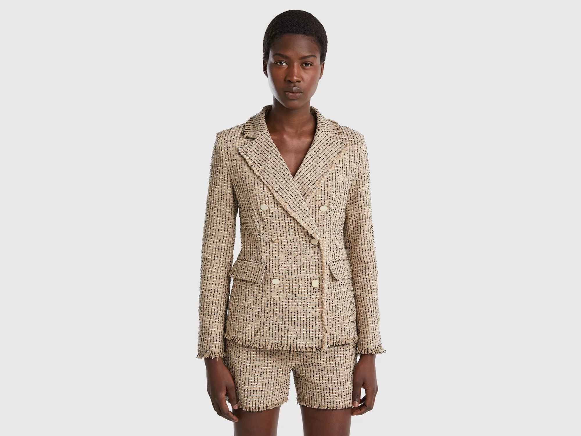 Benetton Blazer Cruzado De Tweed-Mujer Chaquetas Y Abrigos