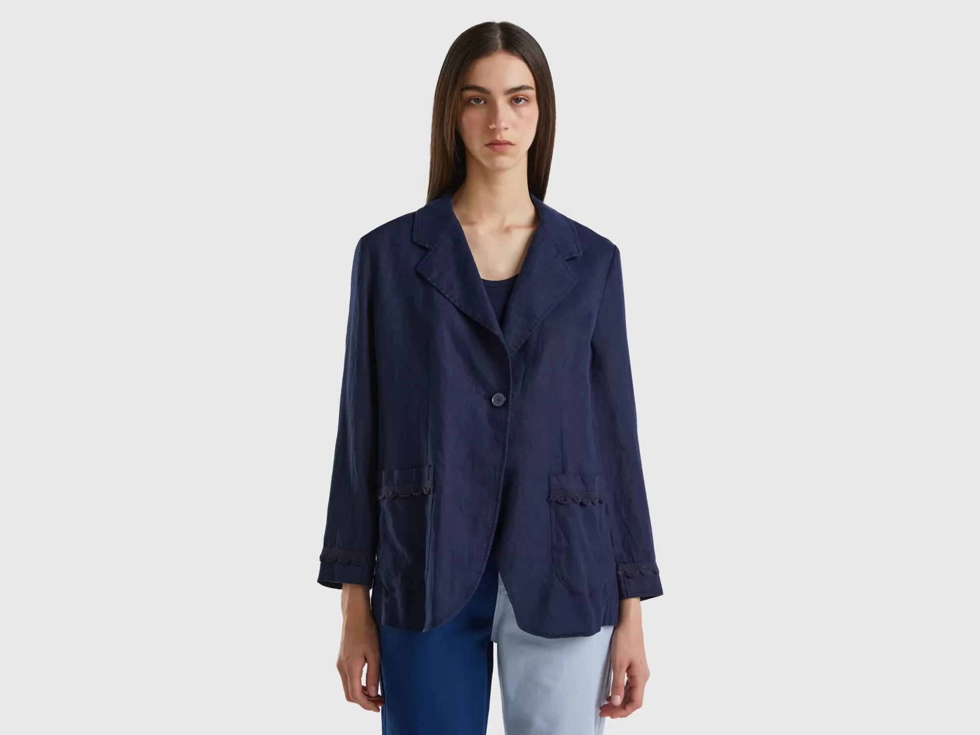 Benetton Blazer De 100 % Lino Sin Forro-Mujer Chaquetas Y Abrigos