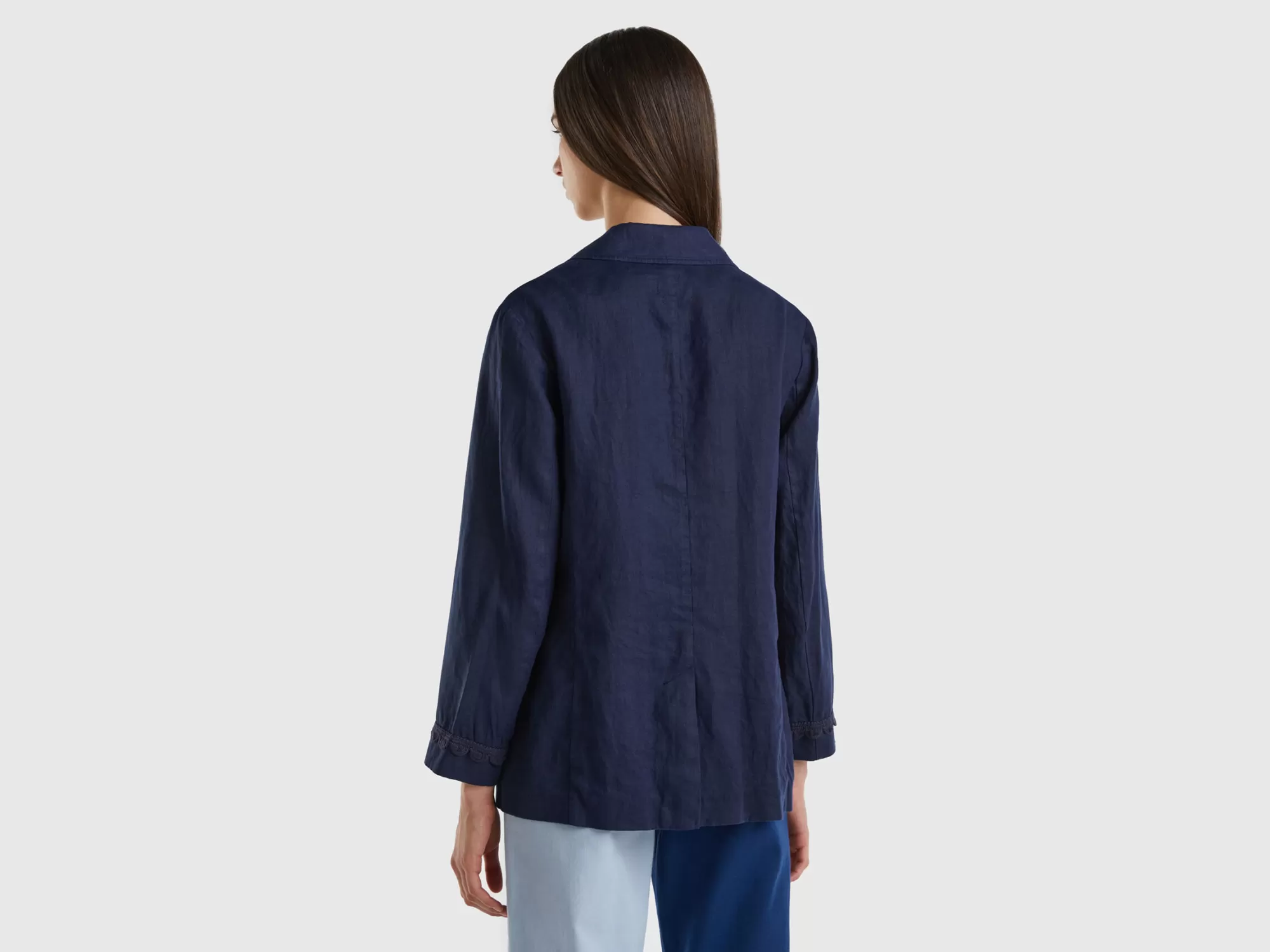 Benetton Blazer De 100 % Lino Sin Forro-Mujer Chaquetas Y Abrigos