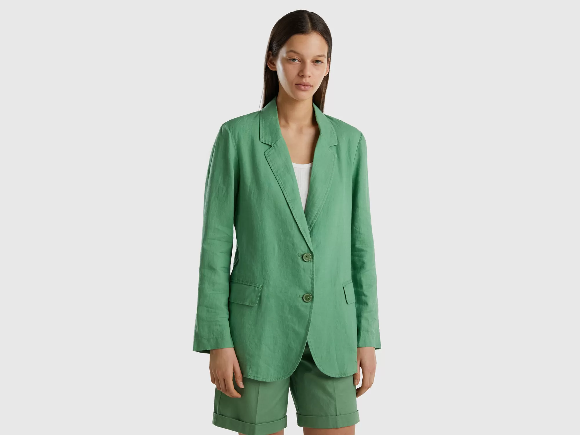 Benetton Blazer De Puro Lino-Mujer Chaquetas Y Abrigos