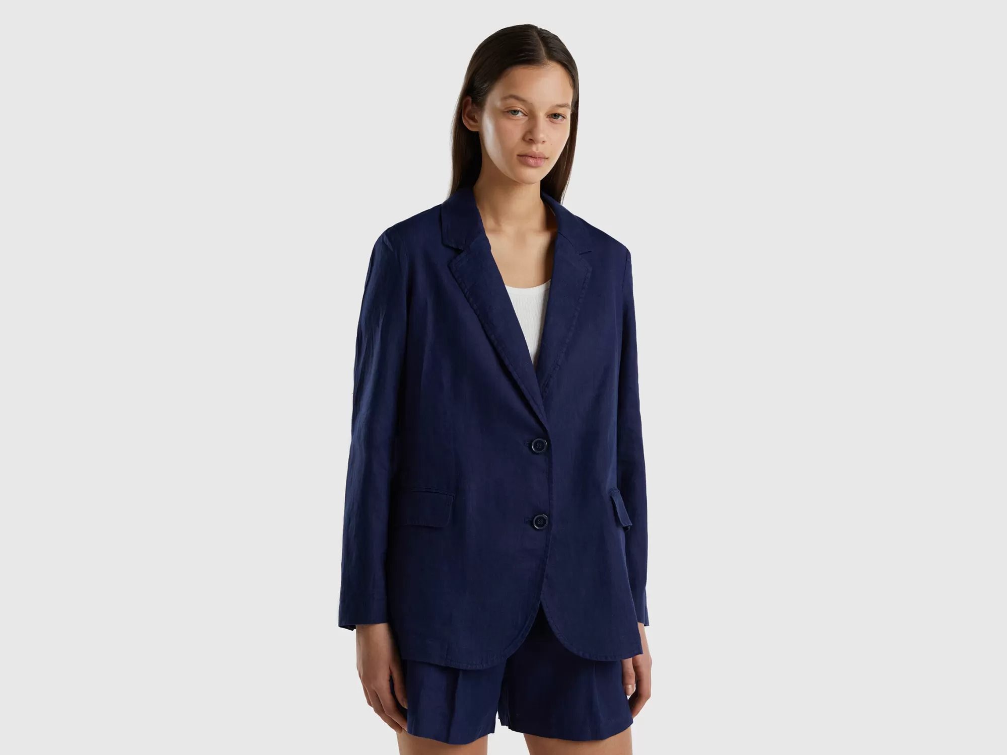 Benetton Blazer De Puro Lino-Mujer Chaquetas Y Abrigos