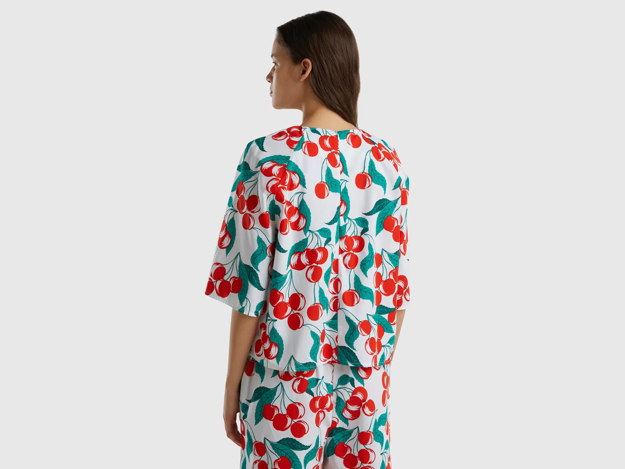 Benetton Blusa Con Estampado De Cerezas-Mujer Camisas Y Blusas