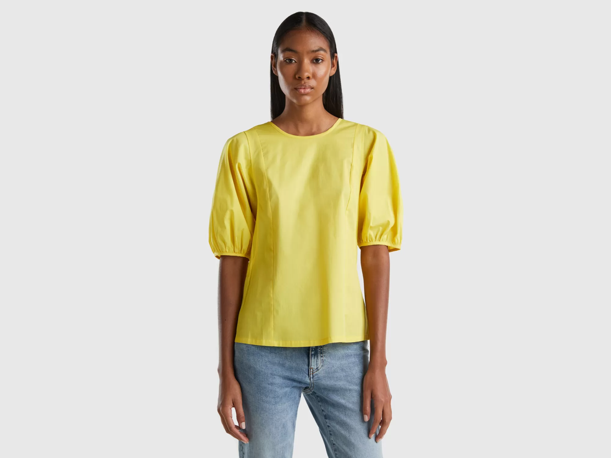 Benetton Blusa Con Mangas Abullonadas-Mujer Camisas Y Blusas