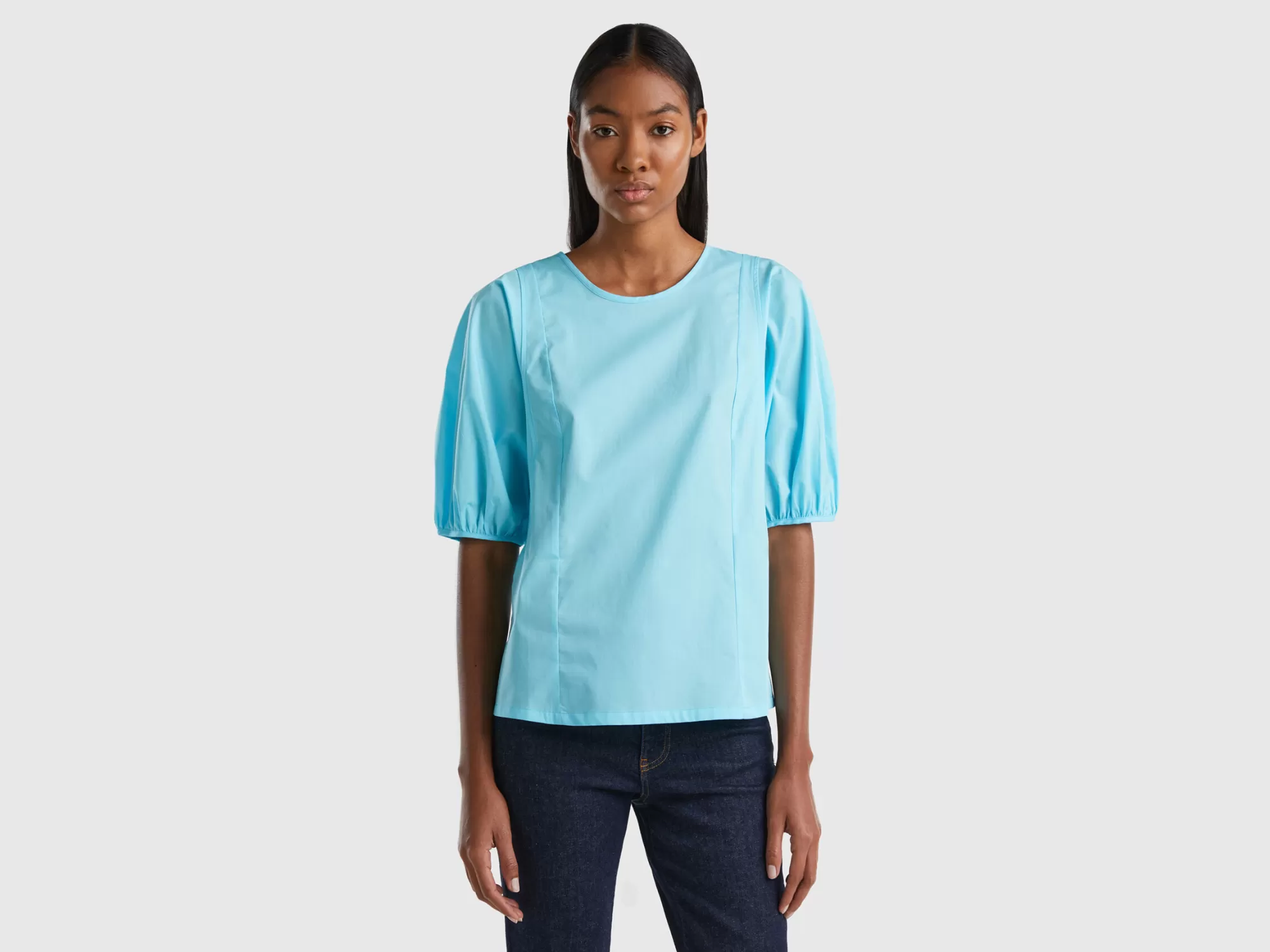 Benetton Blusa Con Mangas Abullonadas-Mujer Camisas Y Blusas